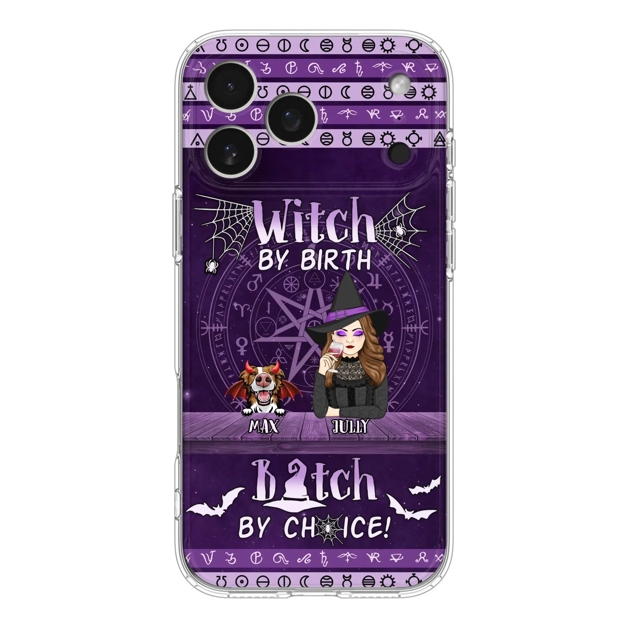 Custom Personalized Witch Phone Case - Halloween Gift Idea for Witch Lovers/Pet Lovers - Upto 3 Dogs/Cats - Witch By Birth - Case For iPhone/Samsung