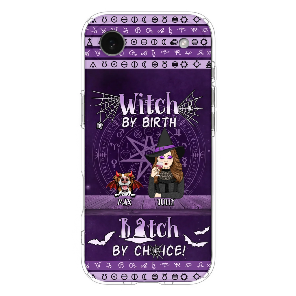 Custom Personalized Witch Phone Case - Halloween Gift Idea for Witch Lovers/Pet Lovers - Upto 3 Dogs/Cats - Witch By Birth - Case For iPhone/Samsung