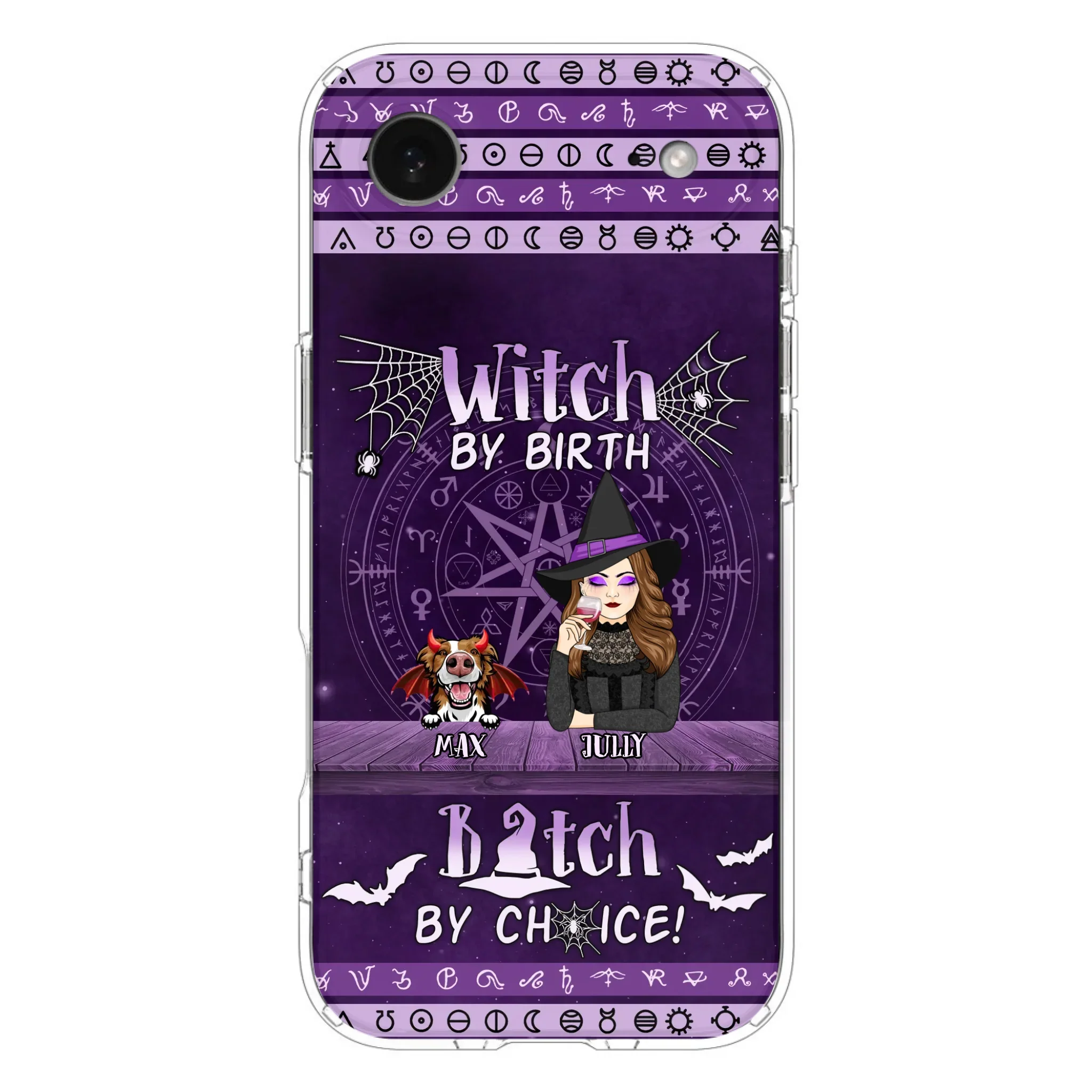 Custom Personalized Witch Phone Case - Halloween Gift Idea for Witch Lovers/Pet Lovers - Upto 3 Dogs/Cats - Witch By Birth - Case For iPhone/Samsung