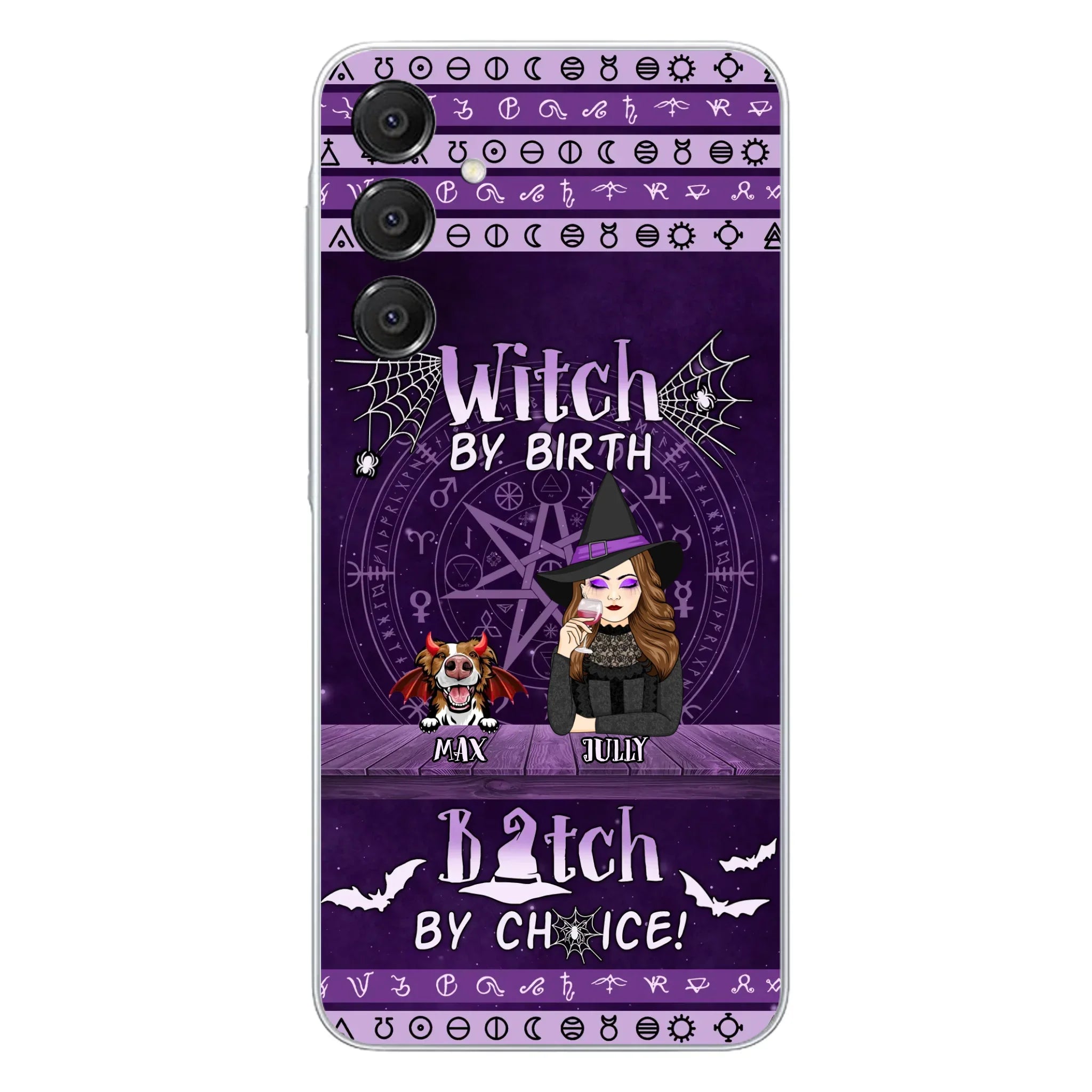 Custom Personalized Witch Phone Case - Halloween Gift Idea for Witch Lovers/Pet Lovers - Upto 3 Dogs/Cats - Witch By Birth - Case For iPhone/Samsung