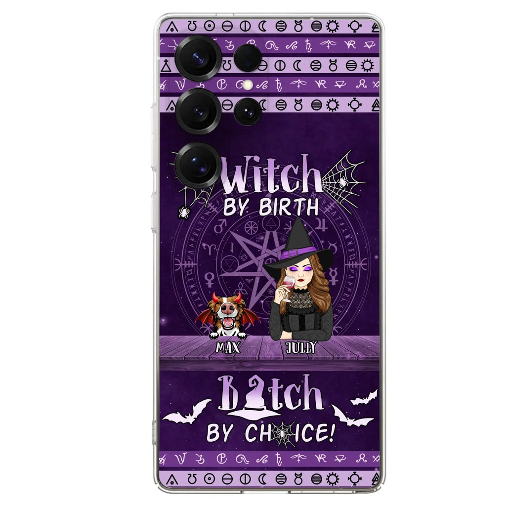 Custom Personalized Witch Phone Case - Halloween Gift Idea for Witch Lovers/Pet Lovers - Upto 3 Dogs/Cats - Witch By Birth - Case For iPhone/Samsung