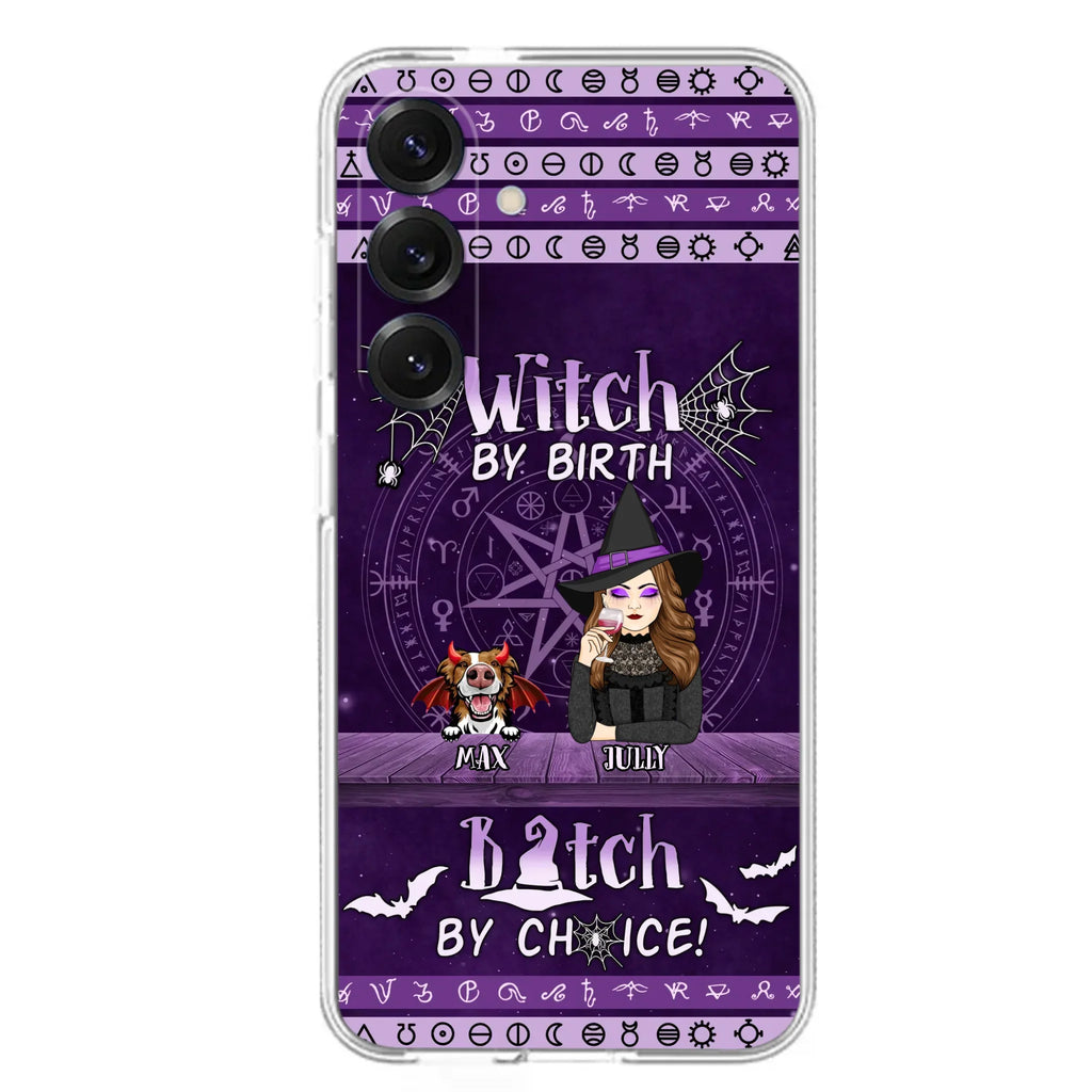 Custom Personalized Witch Phone Case - Halloween Gift Idea for Witch Lovers/Pet Lovers - Upto 3 Dogs/Cats - Witch By Birth - Case For iPhone/Samsung