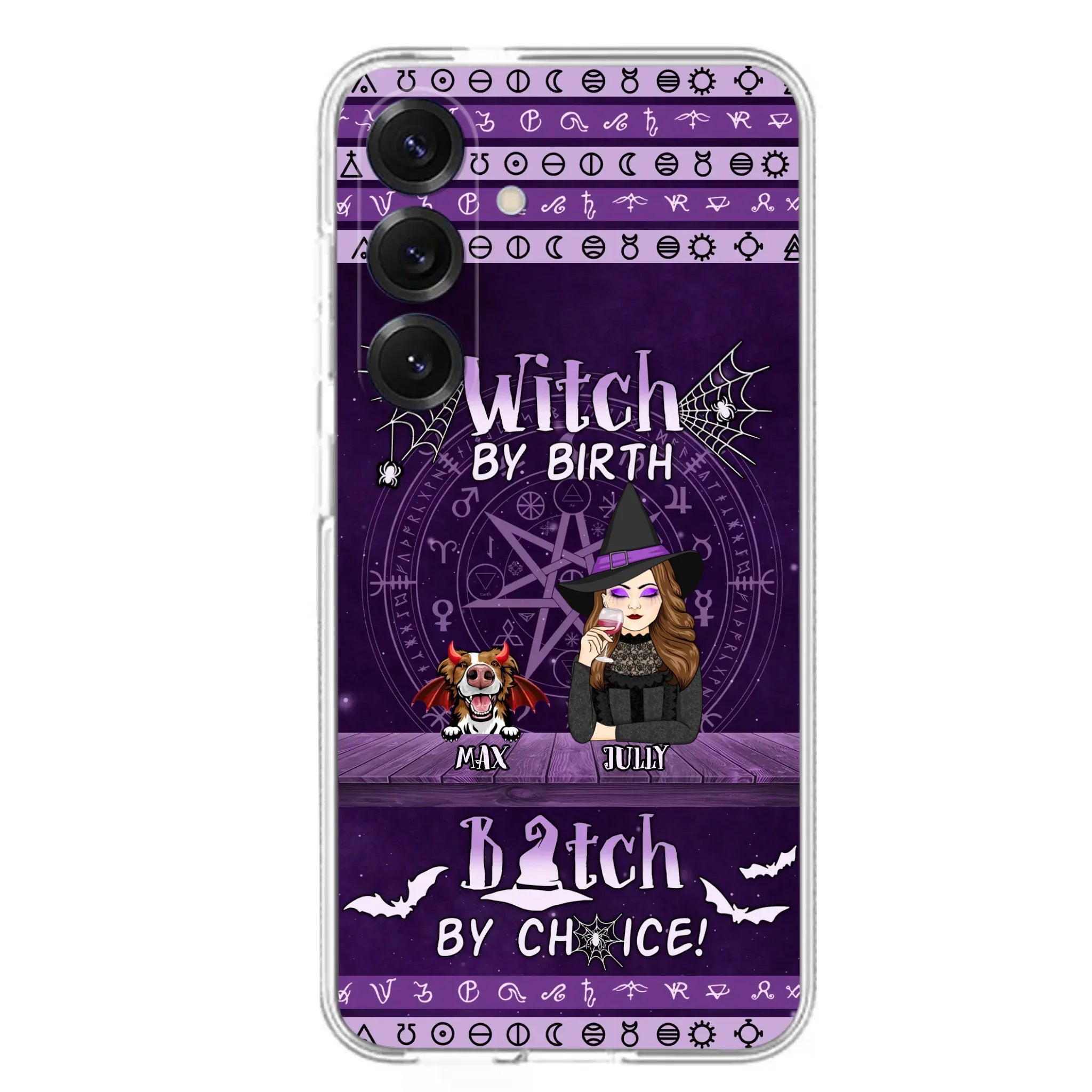 Custom Personalized Witch Phone Case - Halloween Gift Idea for Witch Lovers/Pet Lovers - Upto 3 Dogs/Cats - Witch By Birth - Case For iPhone/Samsung