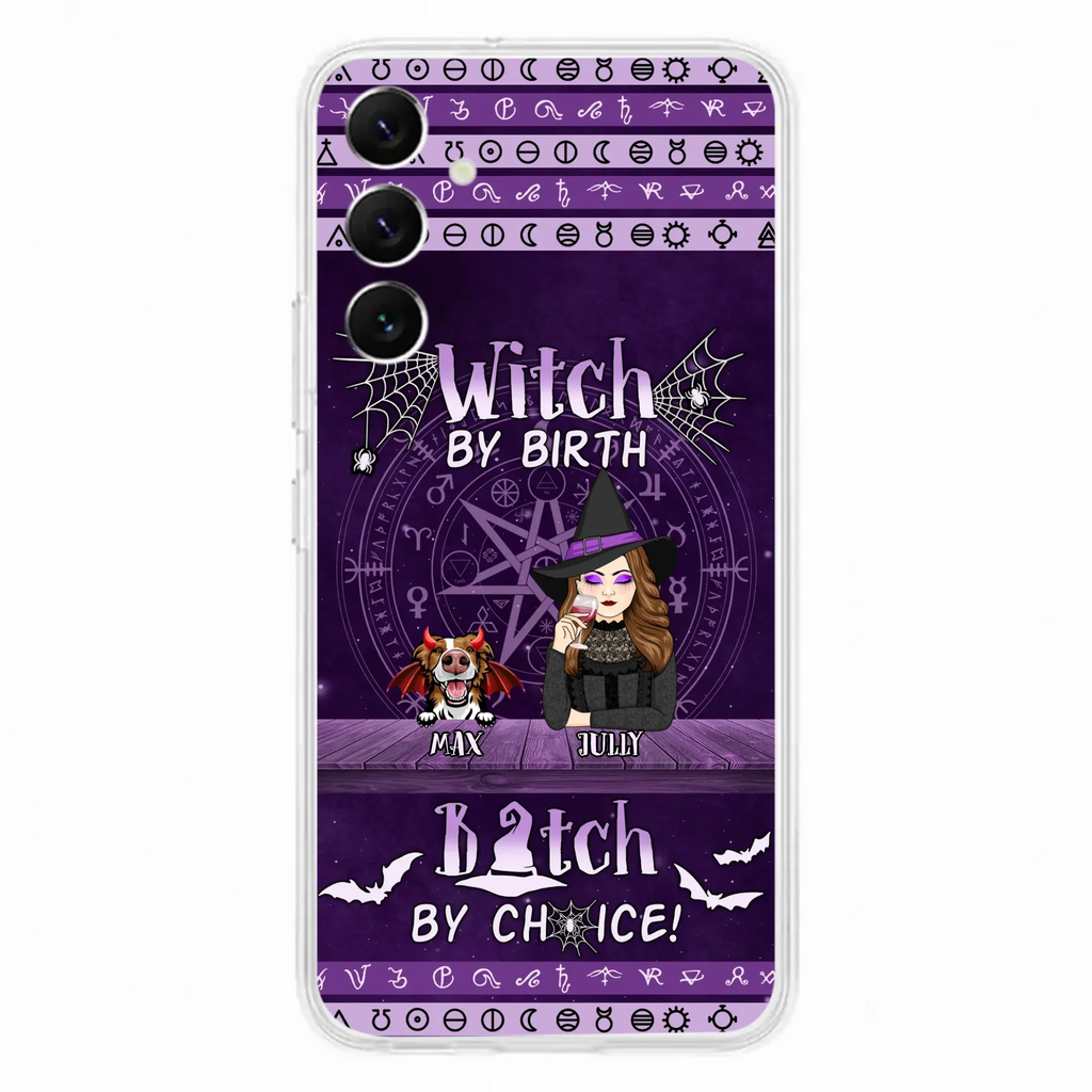 Custom Personalized Witch Phone Case - Halloween Gift Idea for Witch Lovers/Pet Lovers - Upto 3 Dogs/Cats - Witch By Birth - Case For iPhone/Samsung