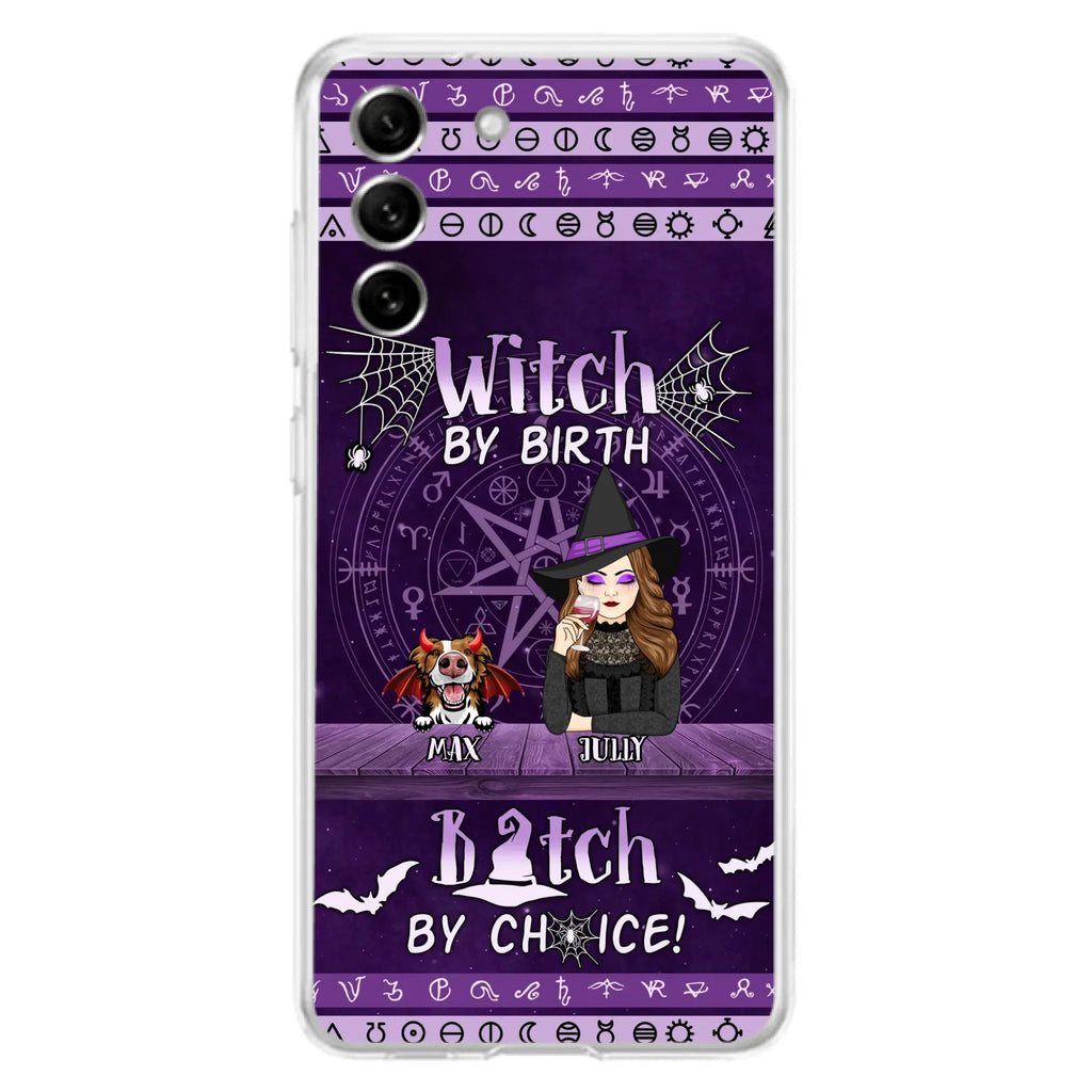 Custom Personalized Witch Phone Case - Halloween Gift Idea for Witch Lovers/Pet Lovers - Upto 3 Dogs/Cats - Witch By Birth - Case For iPhone/Samsung