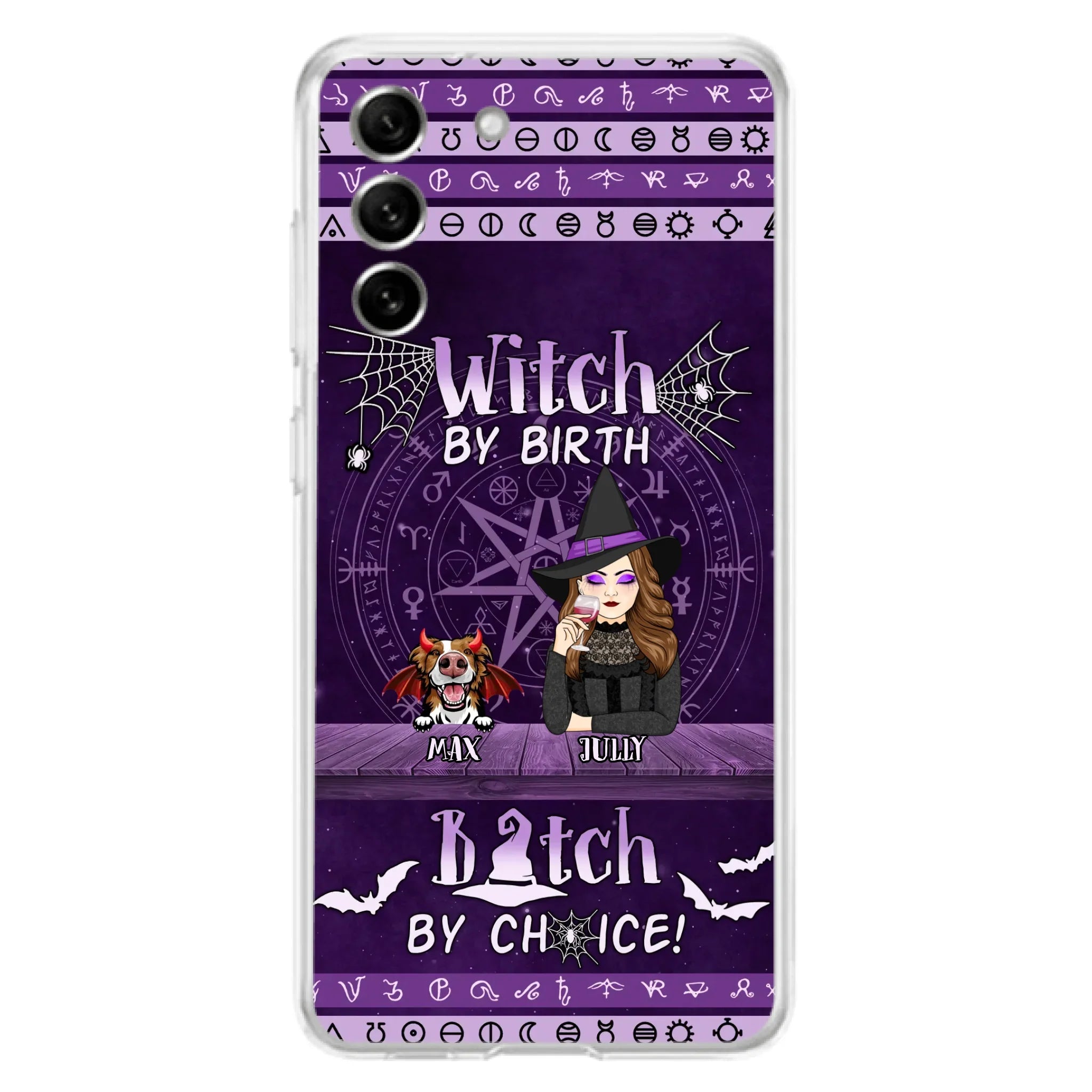 Custom Personalized Witch Phone Case - Halloween Gift Idea for Witch Lovers/Pet Lovers - Upto 3 Dogs/Cats - Witch By Birth - Case For iPhone/Samsung