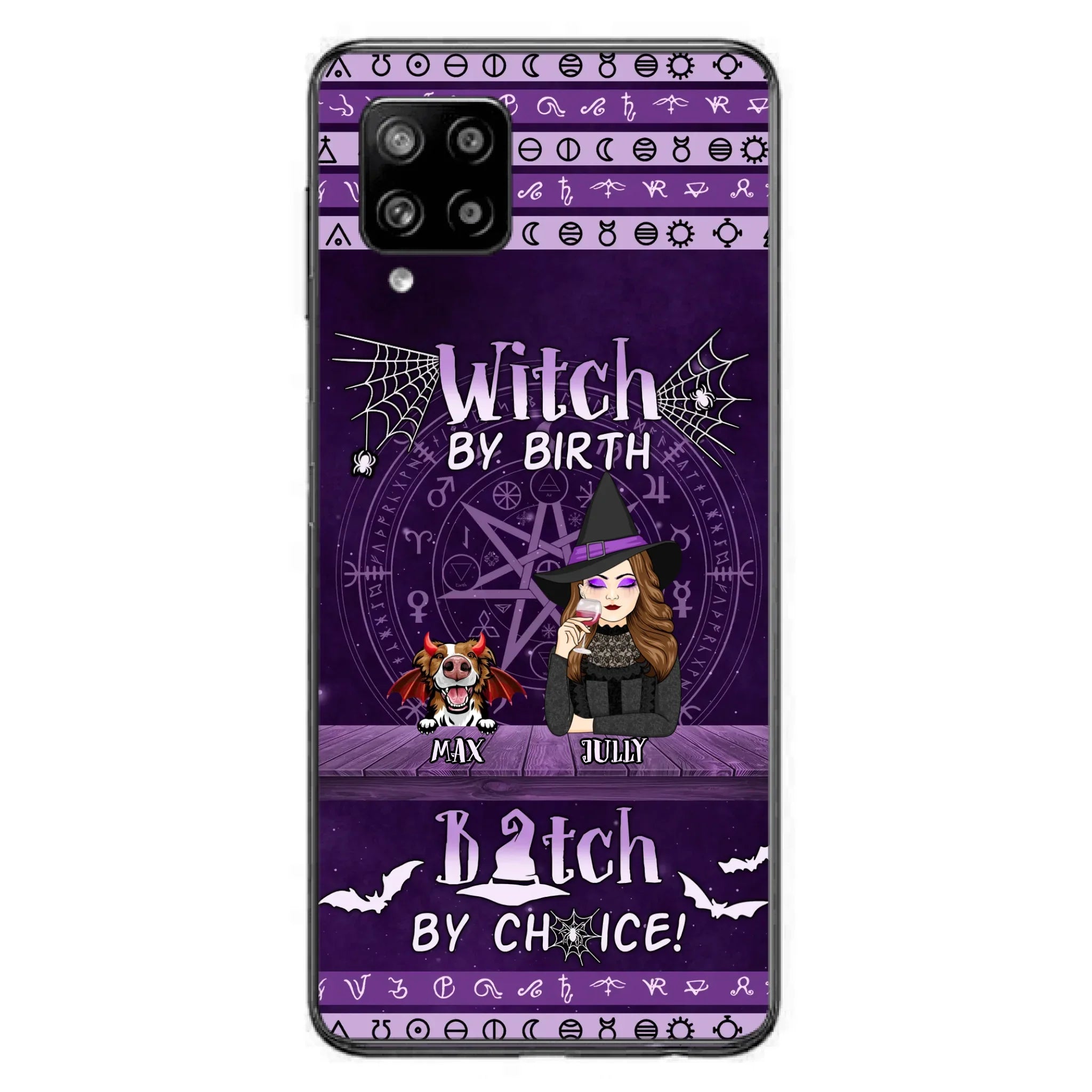 Custom Personalized Witch Phone Case - Halloween Gift Idea for Witch Lovers/Pet Lovers - Upto 3 Dogs/Cats - Witch By Birth - Case For iPhone/Samsung