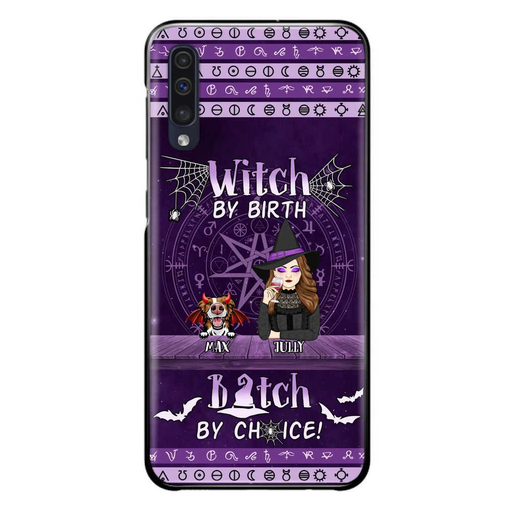 Custom Personalized Witch Phone Case - Halloween Gift Idea for Witch Lovers/Pet Lovers - Upto 3 Dogs/Cats - Witch By Birth - Case For iPhone/Samsung