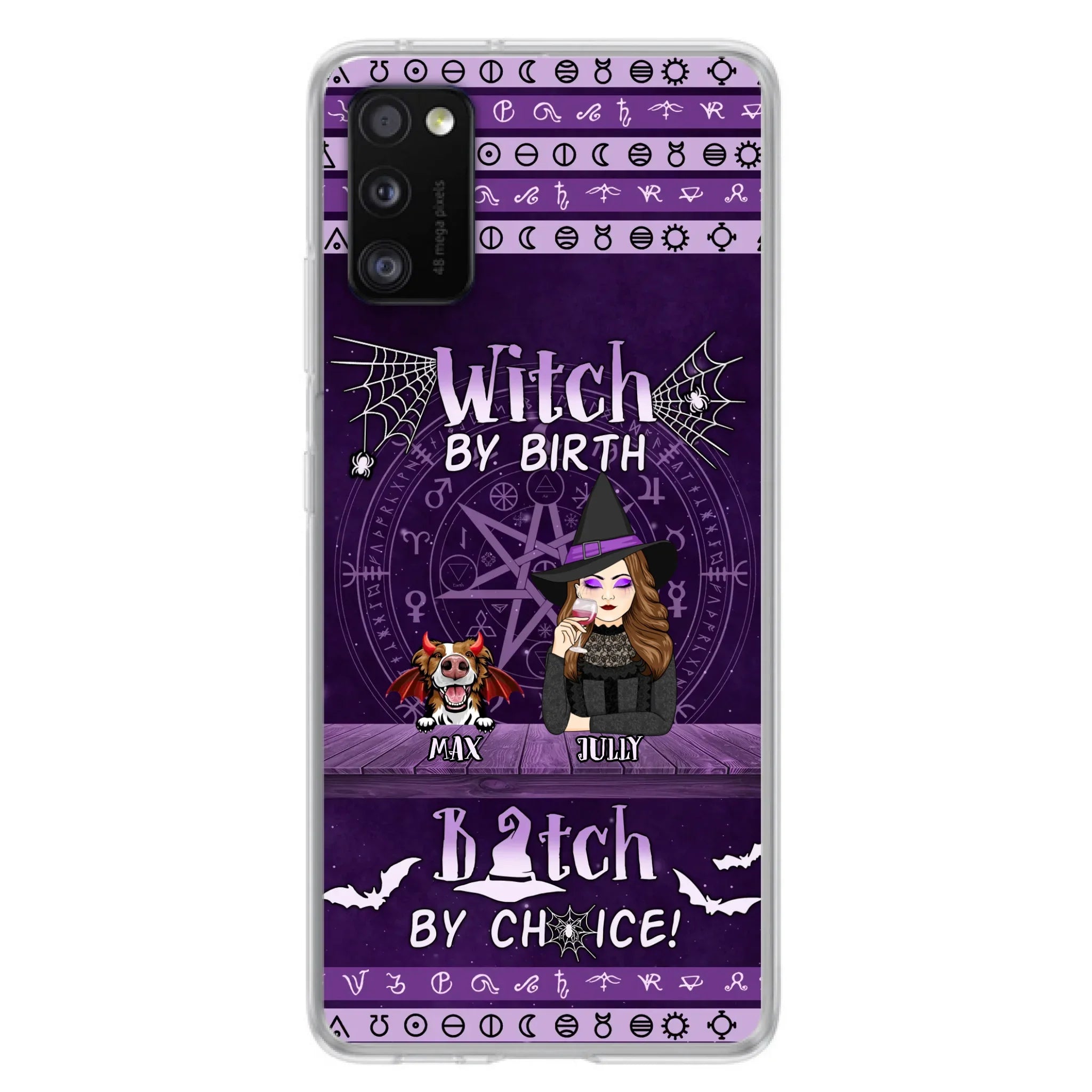 Custom Personalized Witch Phone Case - Halloween Gift Idea for Witch Lovers/Pet Lovers - Upto 3 Dogs/Cats - Witch By Birth - Case For iPhone/Samsung