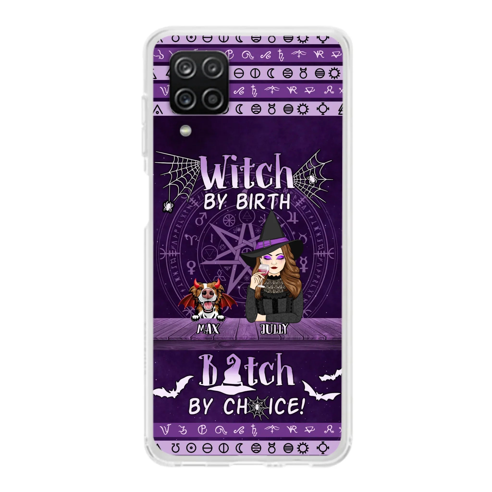 Custom Personalized Witch Phone Case - Halloween Gift Idea for Witch Lovers/Pet Lovers - Upto 3 Dogs/Cats - Witch By Birth - Case For iPhone/Samsung