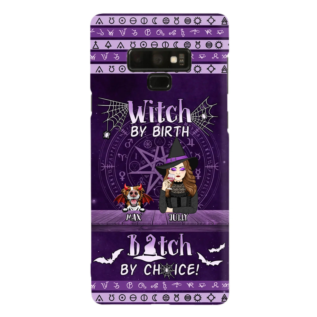 Custom Personalized Witch Phone Case - Halloween Gift Idea for Witch Lovers/Pet Lovers - Upto 3 Dogs/Cats - Witch By Birth - Case For iPhone/Samsung