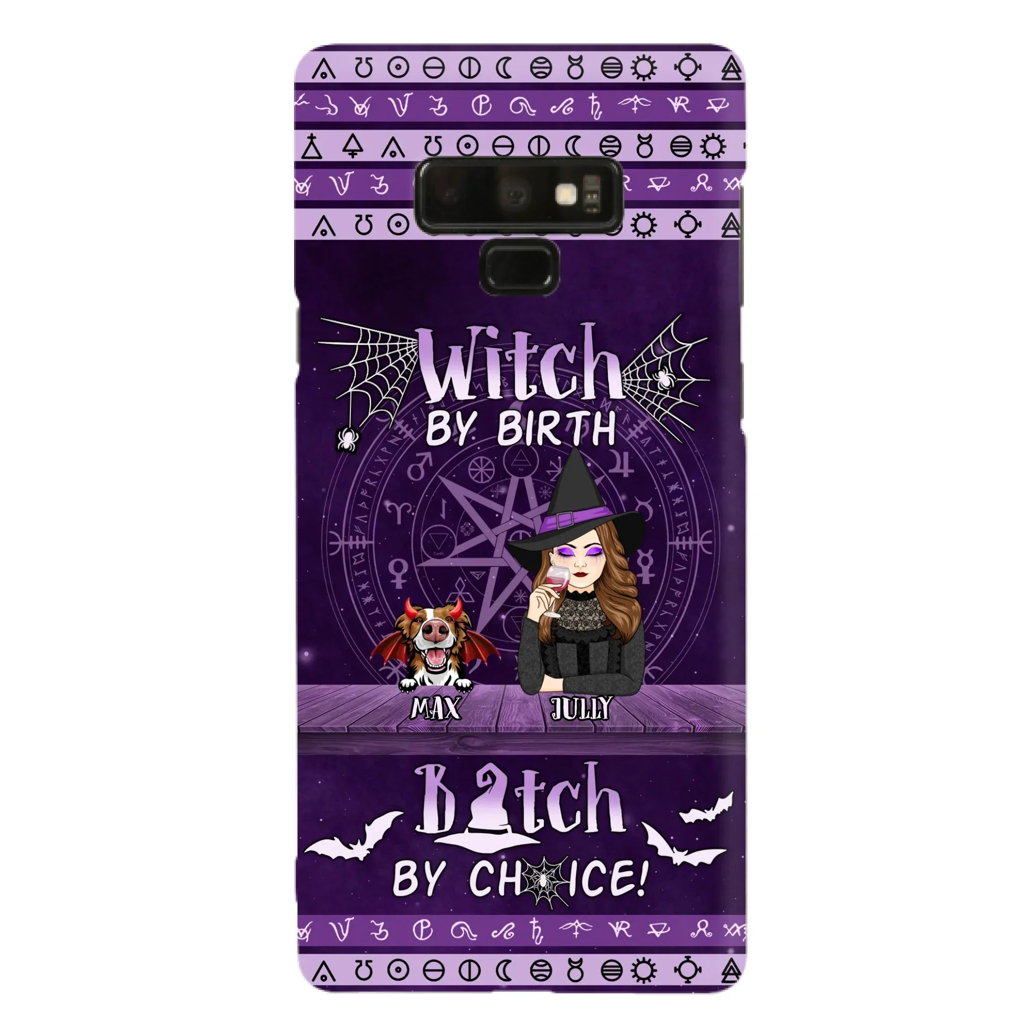 Custom Personalized Witch Phone Case - Halloween Gift Idea for Witch Lovers/Pet Lovers - Upto 3 Dogs/Cats - Witch By Birth - Case For iPhone/Samsung
