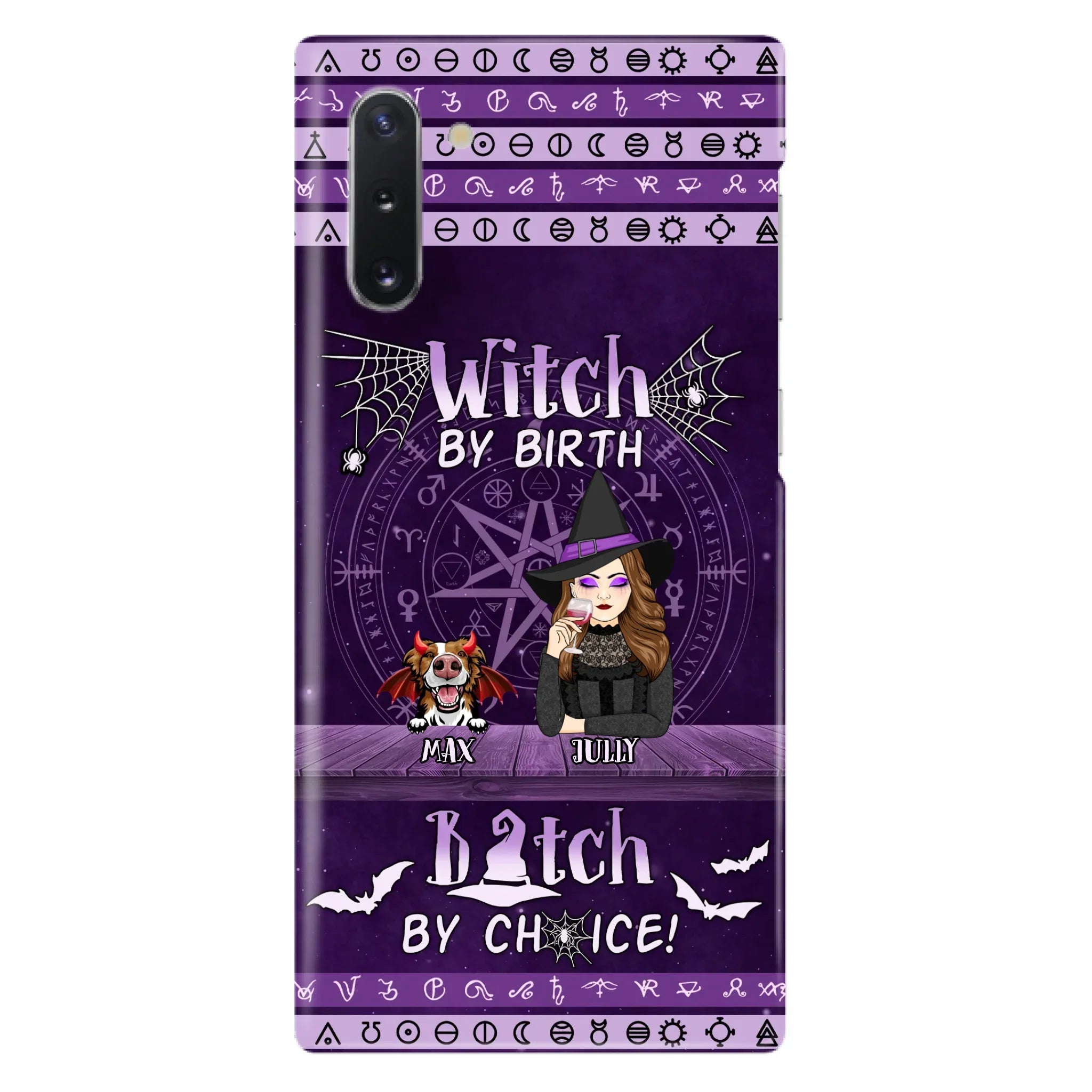 Custom Personalized Witch Phone Case - Halloween Gift Idea for Witch Lovers/Pet Lovers - Upto 3 Dogs/Cats - Witch By Birth - Case For iPhone/Samsung