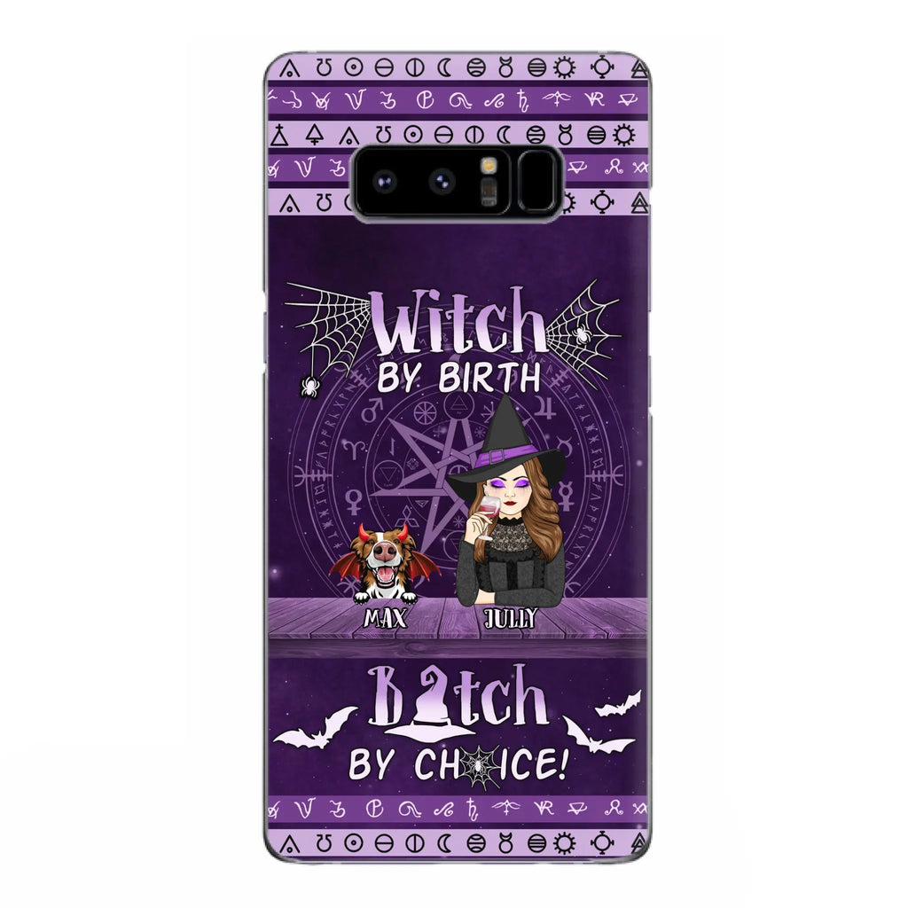 Custom Personalized Witch Phone Case - Halloween Gift Idea for Witch Lovers/Pet Lovers - Upto 3 Dogs/Cats - Witch By Birth - Case For iPhone/Samsung