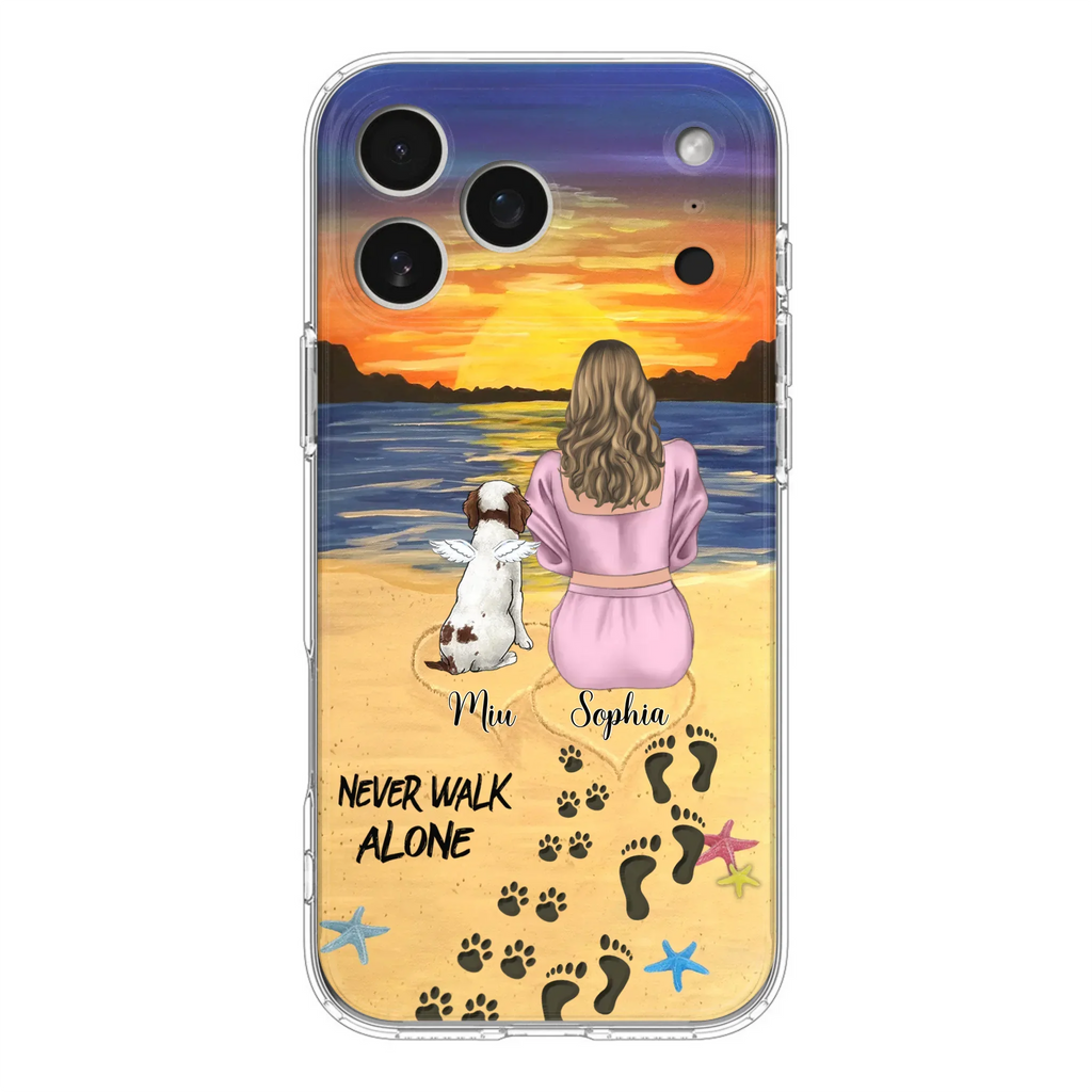Custom Personalized Memorial Dog Mom Phone Case - Upto 3 Dogs - Memorial Gift Idea for Dog Owners - Never Walk Alone - Case for iPhone/Samsung