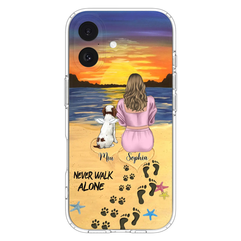 Custom Personalized Memorial Dog Mom Phone Case - Upto 3 Dogs - Memorial Gift Idea for Dog Owners - Never Walk Alone - Case for iPhone/Samsung