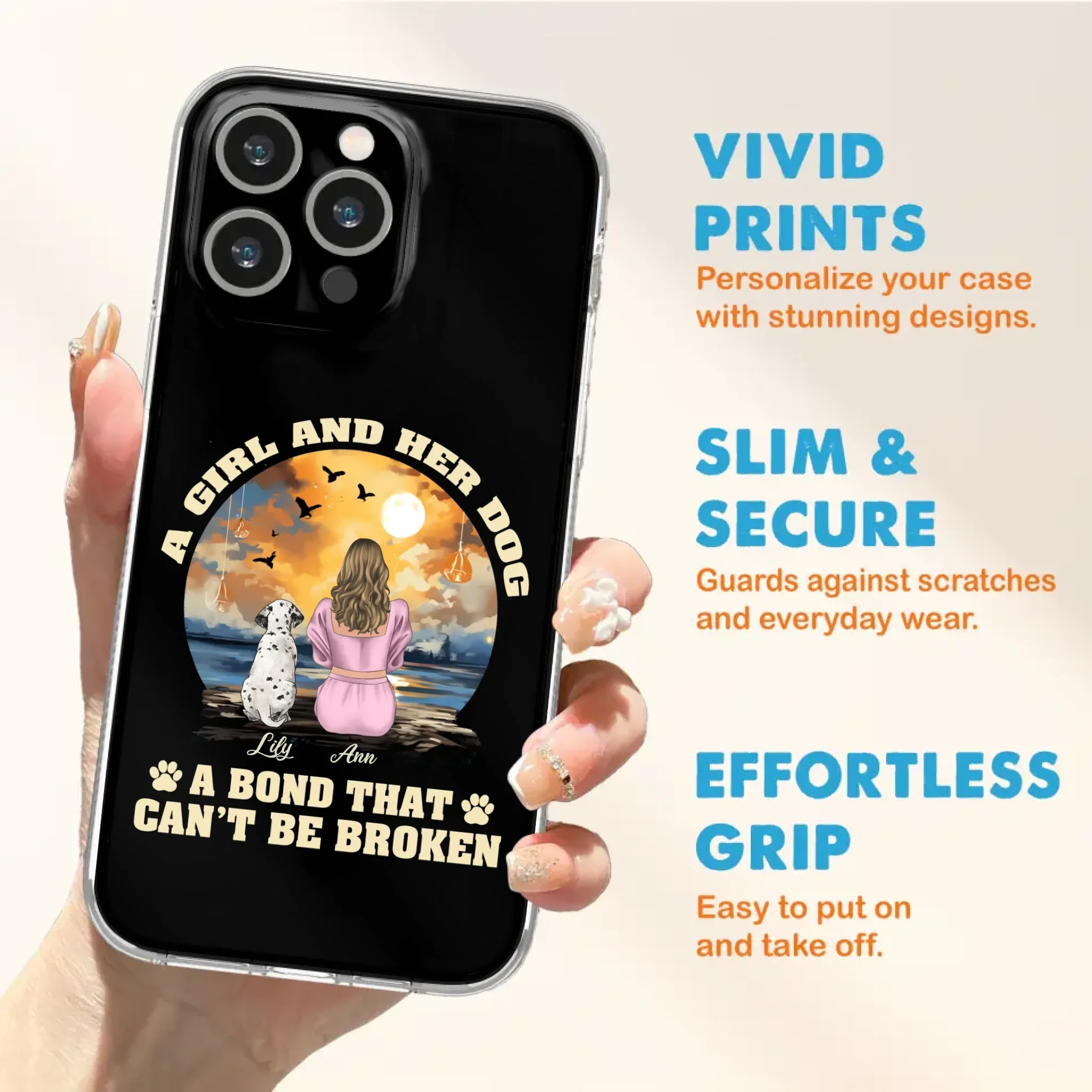 Custom Personalized Dog Mom Phone Case - Upto 4 Dogs - Gift Idea for Dog Owners - Case For iPhone/ Samsung - A Girl And Her Dog A Bond That Can't Be Broken