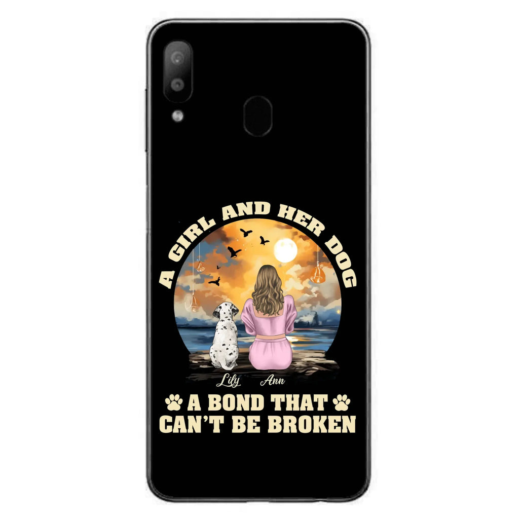 Custom Personalized Dog Mom Phone Case - Upto 4 Dogs - Gift Idea for Dog Owners - Case For iPhone/ Samsung - A Girl And Her Dog A Bond That Can't Be Broken