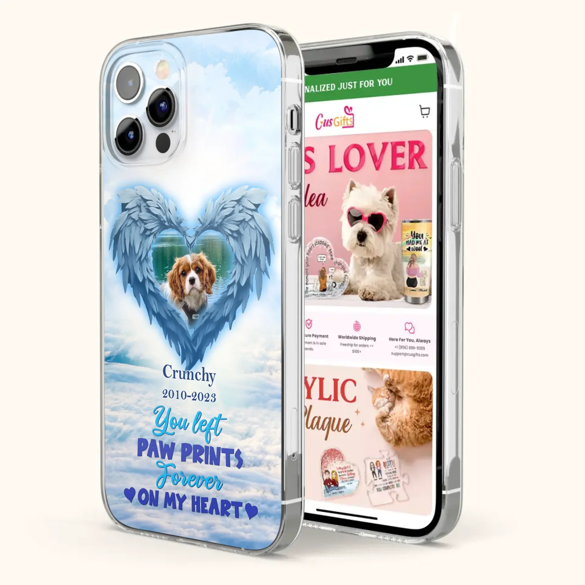 Custom Personalized Memorial Photo Phone Case - Memorial Gift Idea for Pet Owners - You Left Paw Prints Forever On My Heart - Case for iPhone/Samsung