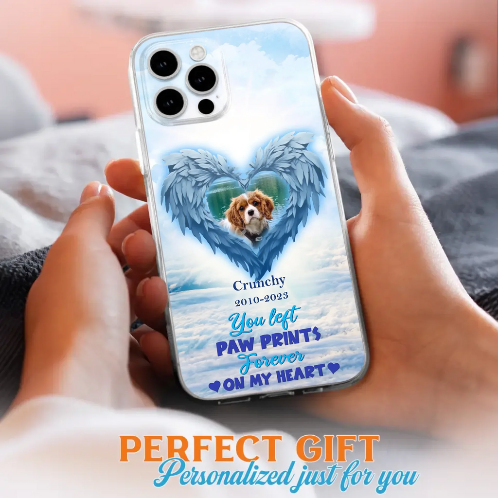 Custom Personalized Memorial Photo Phone Case - Memorial Gift Idea for Pet Owners - You Left Paw Prints Forever On My Heart - Case for iPhone/Samsung