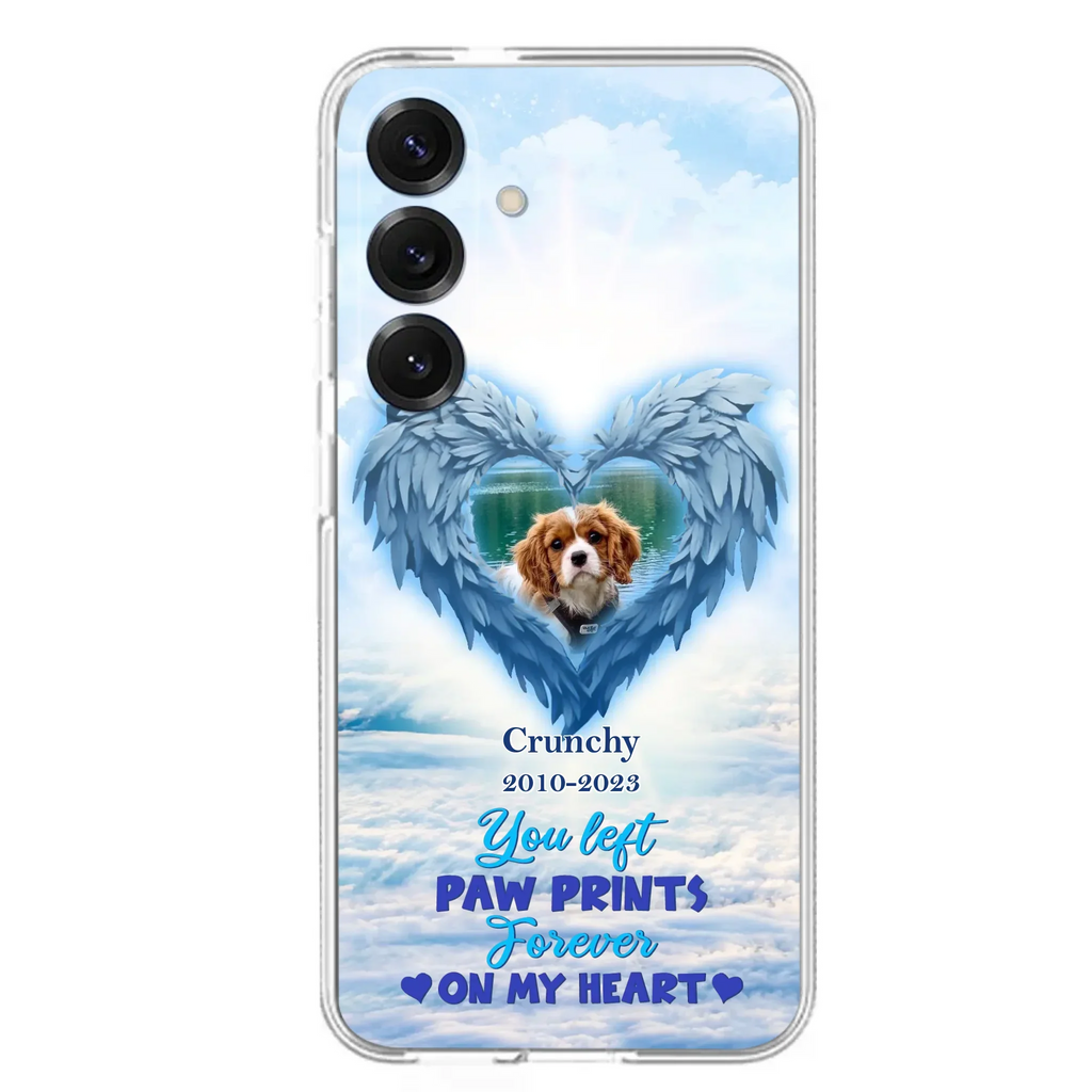 Custom Personalized Memorial Photo Phone Case - Memorial Gift Idea for Pet Owners - You Left Paw Prints Forever On My Heart - Case for iPhone/Samsung