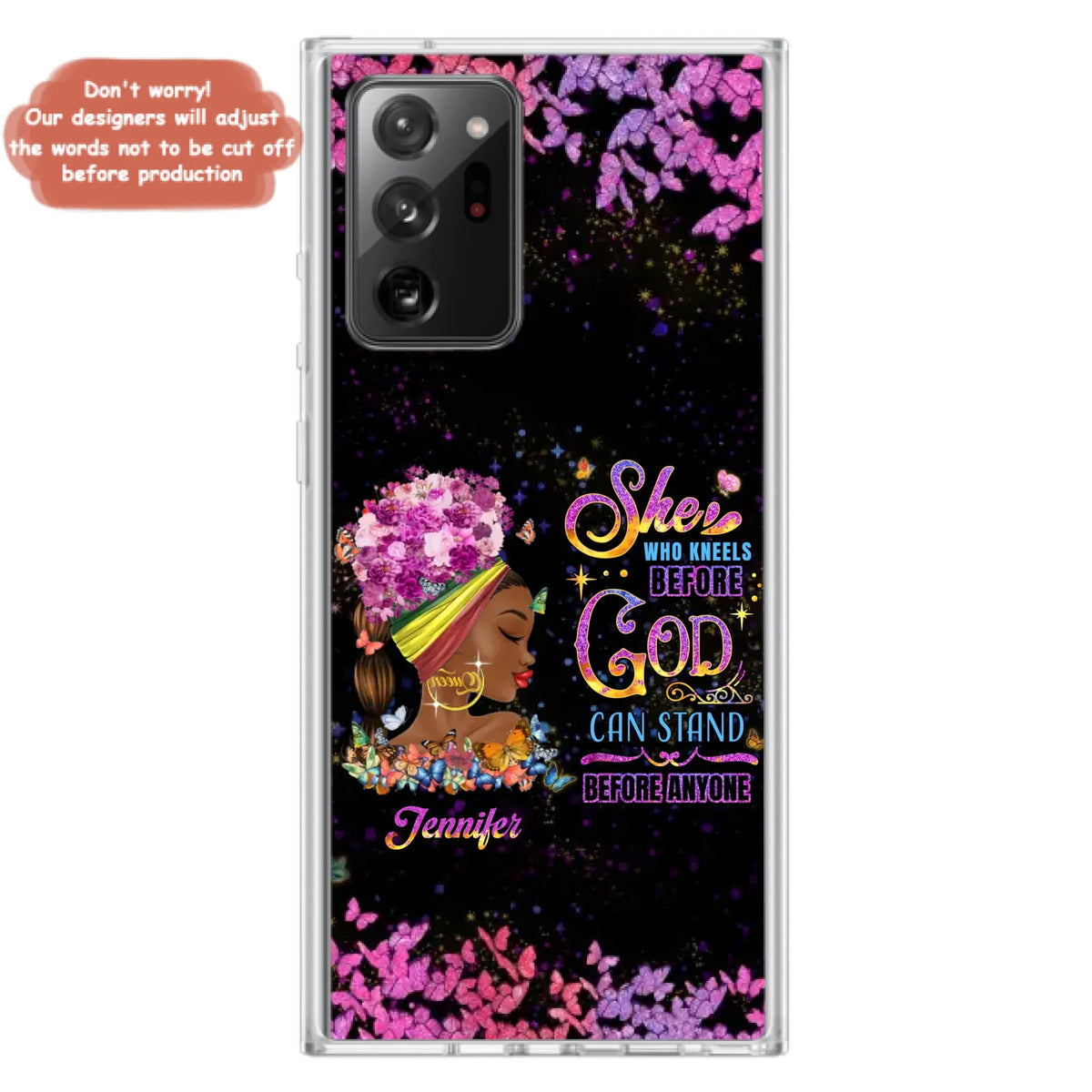 Custom Personalized Black Girl Phone Case - Gift Idea for Birthday/Friends - She Who Kneels Before God Can Stand Before Anyone - Case For iPhone/Samsung