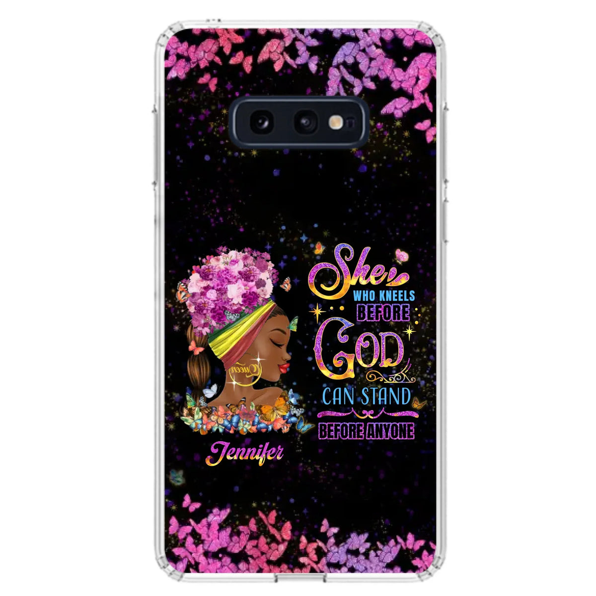 Custom Personalized Black Girl Phone Case - Gift Idea for Birthday/Friends - She Who Kneels Before God Can Stand Before Anyone - Case For iPhone/Samsung