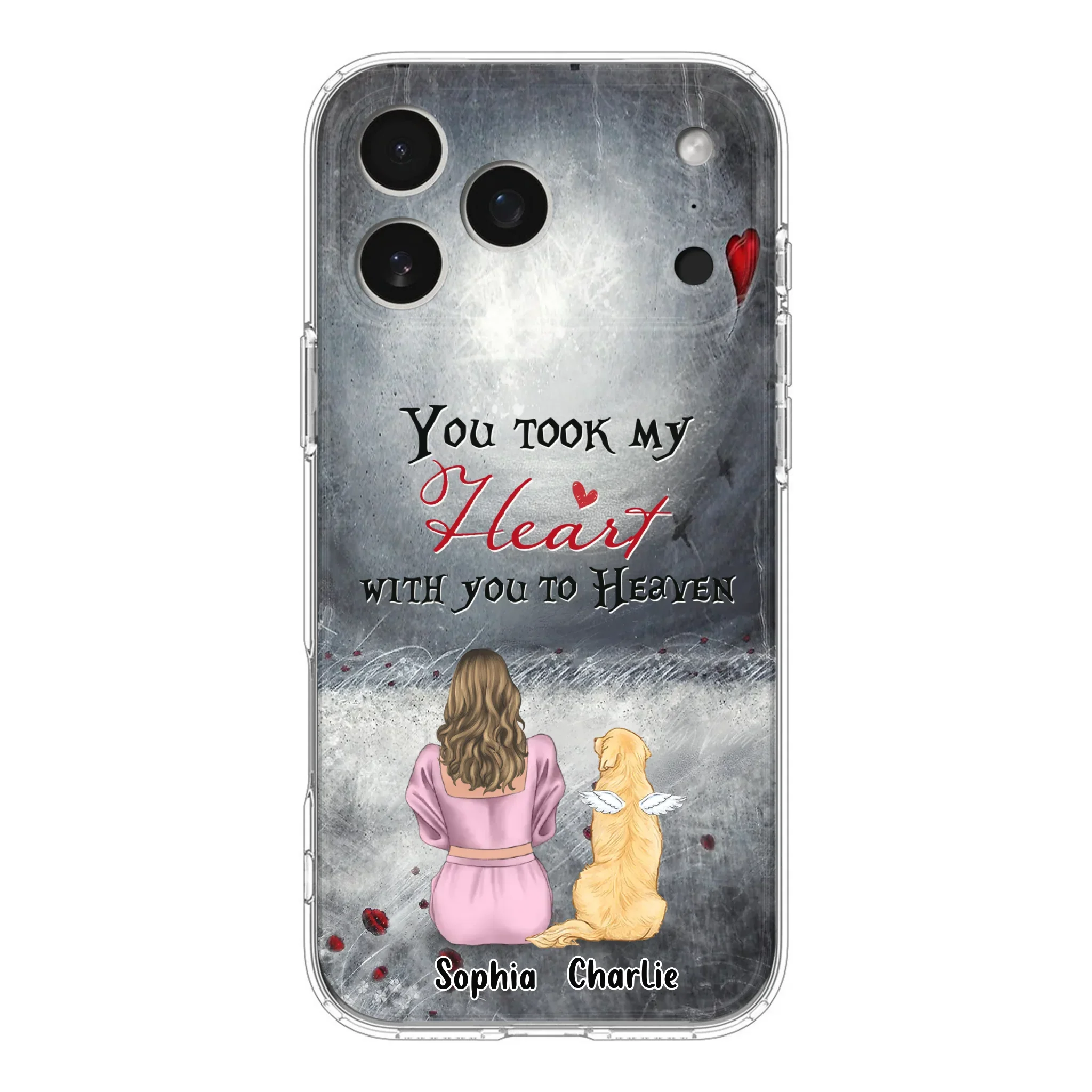 Custom Personalized Memorial Dog Mom Phone Case - Upto 5 Dogs - Memorial Gift Idea for Dog Lovers - You Took My Heart With You To Heaven - Case For iPhone And Samsung