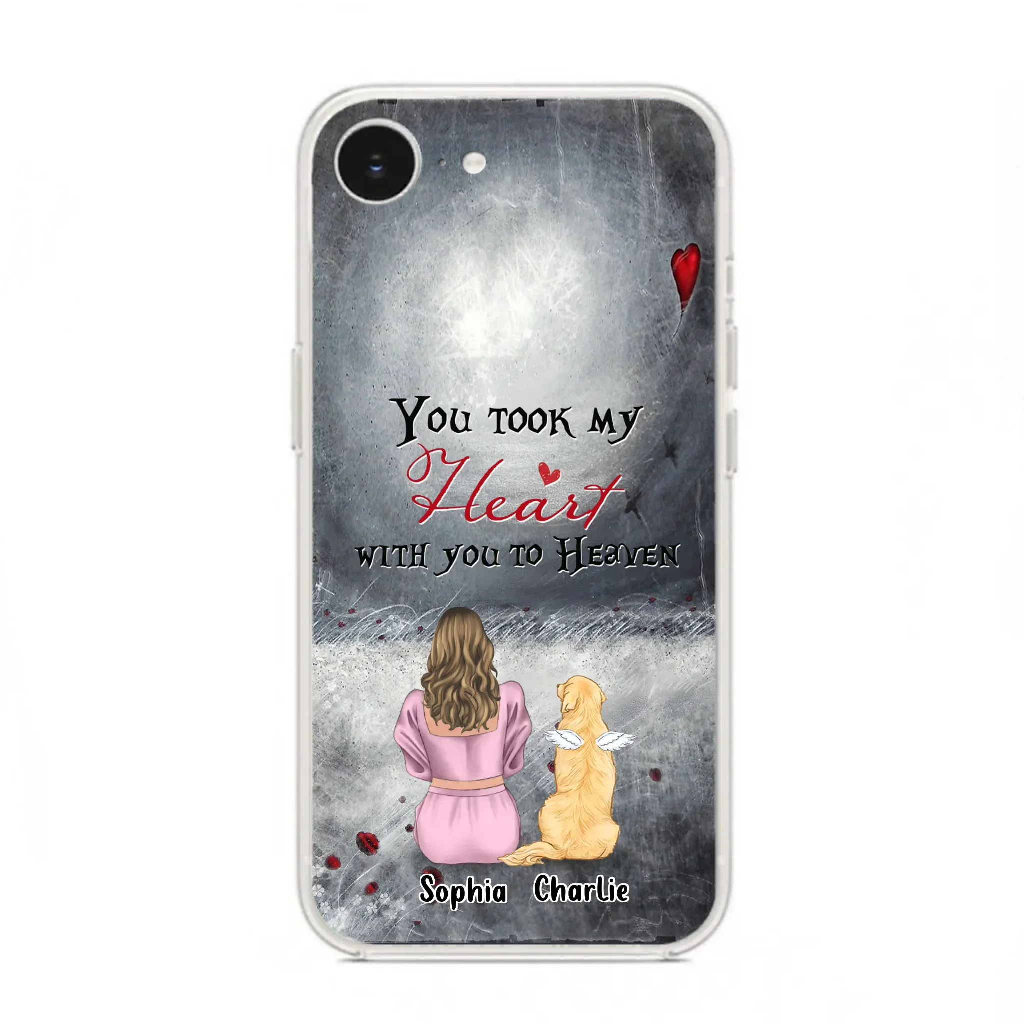 Custom Personalized Memorial Dog Mom Phone Case - Upto 5 Dogs - Memorial Gift Idea for Dog Lovers - You Took My Heart With You To Heaven - Case For iPhone And Samsung