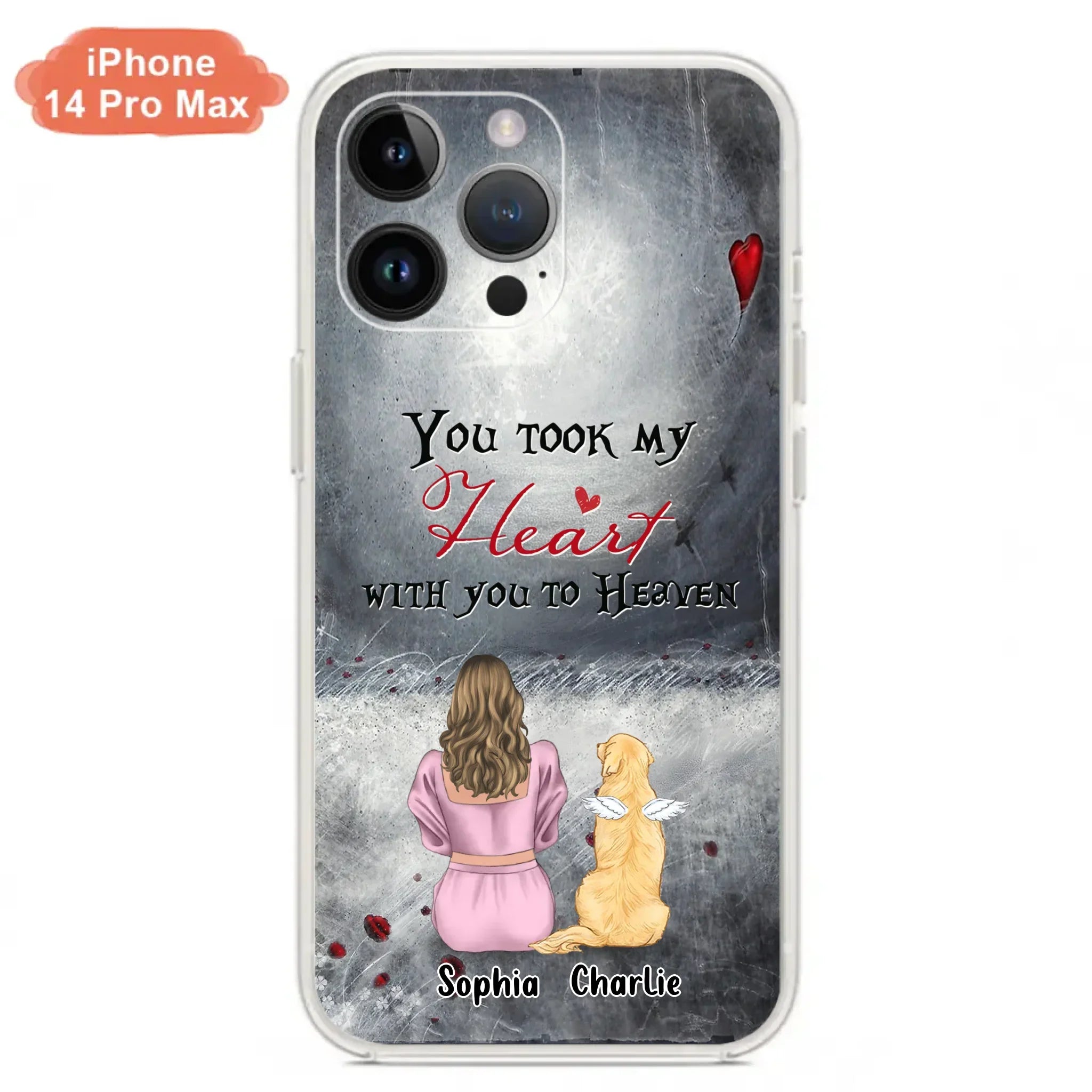 Custom Personalized Memorial Dog Mom Phone Case - Upto 5 Dogs - Memorial Gift Idea for Dog Lovers - You Took My Heart With You To Heaven - Case For iPhone And Samsung