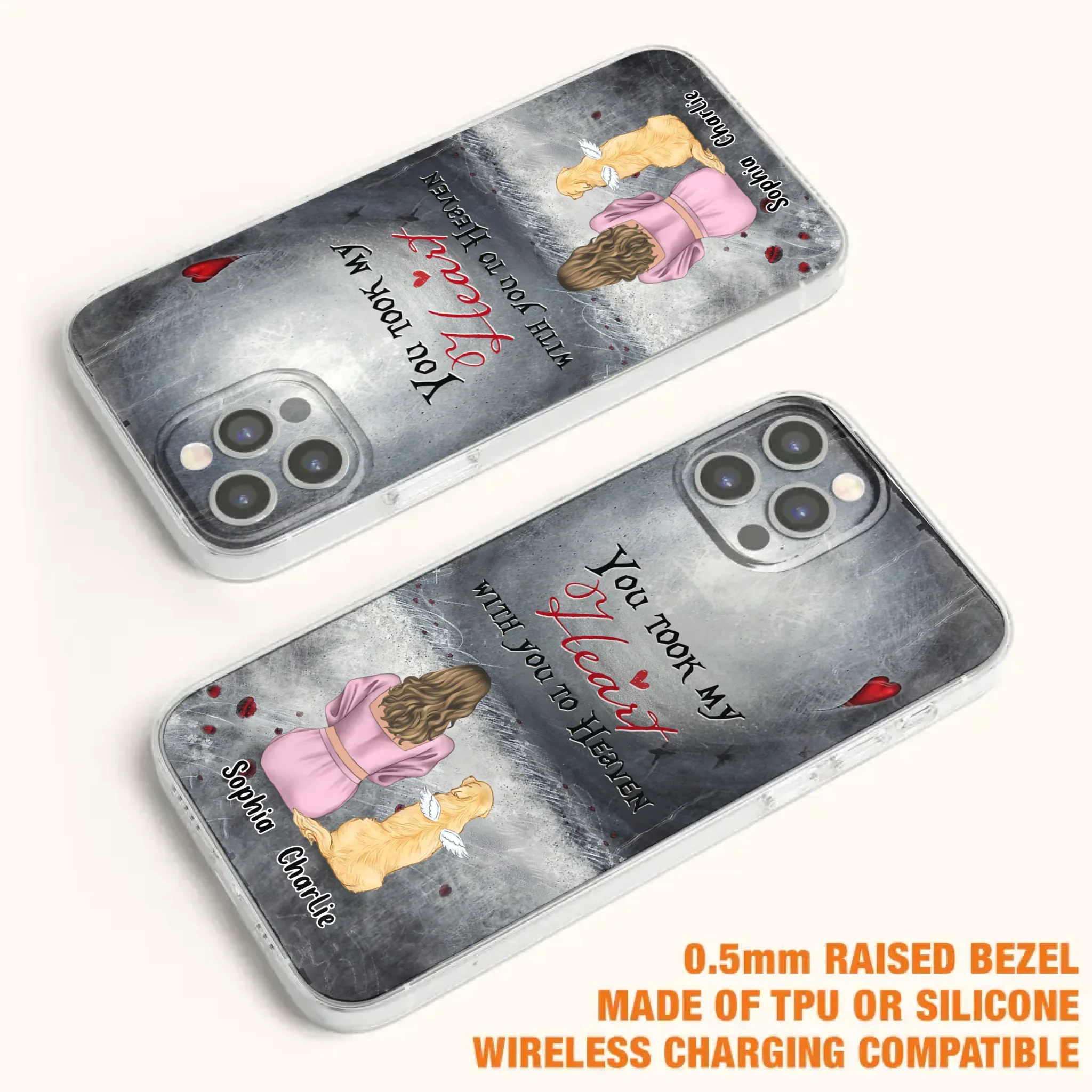 Custom Personalized Memorial Dog Mom Phone Case - Upto 5 Dogs - Memorial Gift Idea for Dog Lovers - You Took My Heart With You To Heaven - Case For iPhone And Samsung
