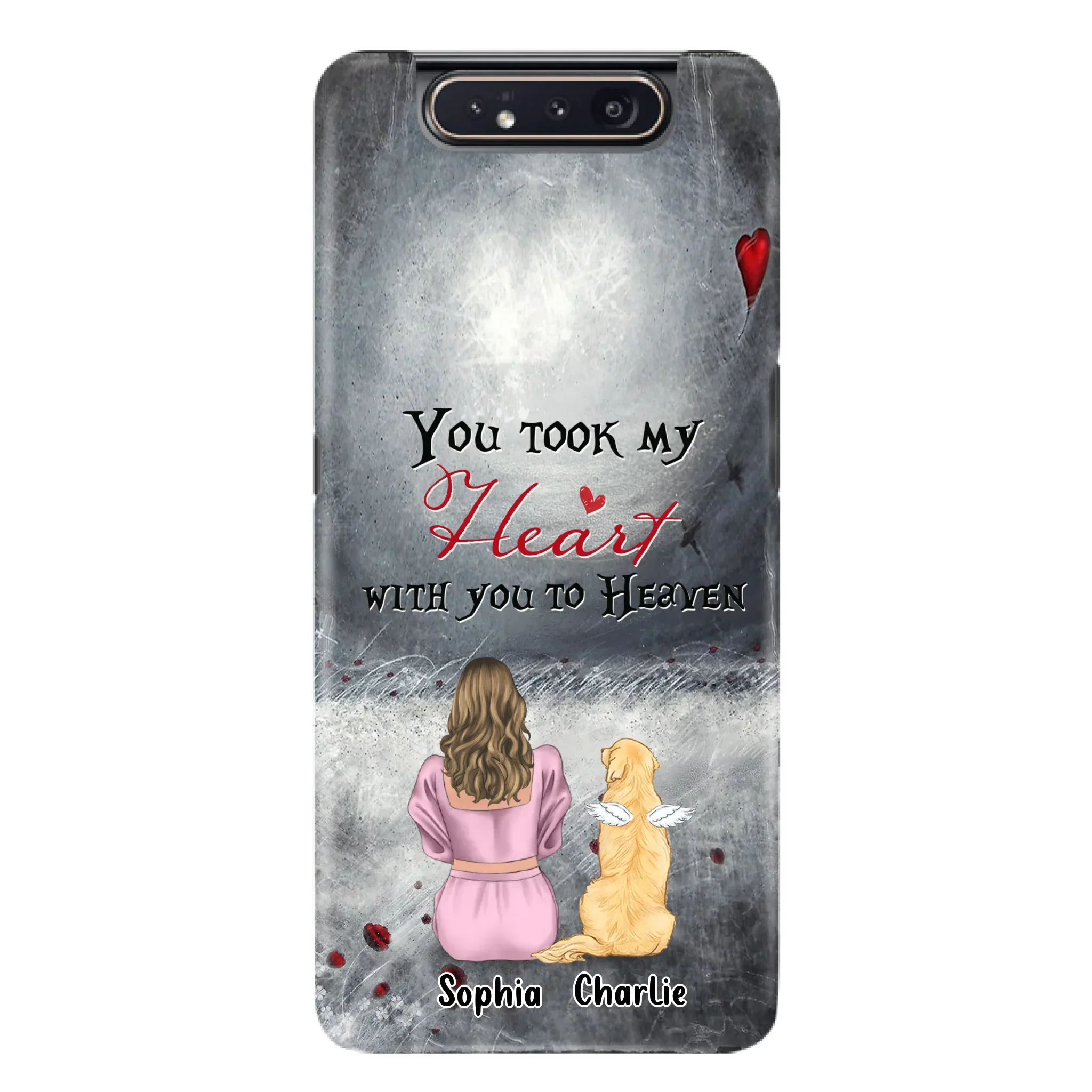 Custom Personalized Memorial Dog Mom Phone Case - Upto 5 Dogs - Memorial Gift Idea for Dog Lovers - You Took My Heart With You To Heaven - Case For iPhone And Samsung