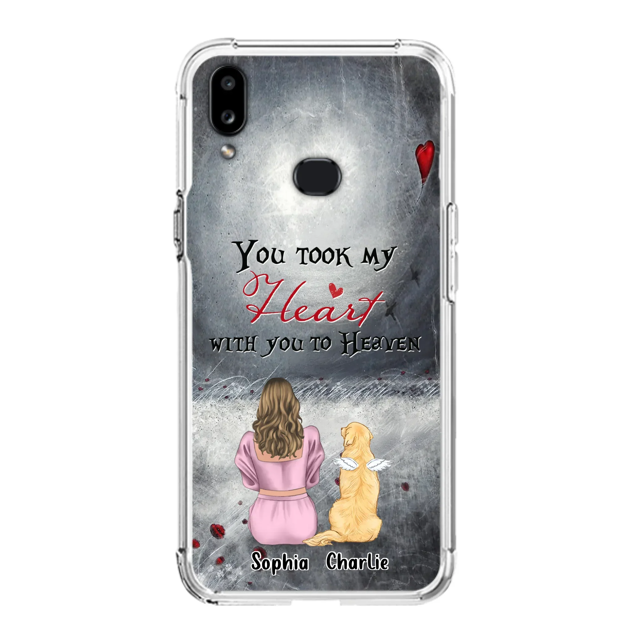Custom Personalized Memorial Dog Mom Phone Case - Upto 5 Dogs - Memorial Gift Idea for Dog Lovers - You Took My Heart With You To Heaven - Case For iPhone And Samsung