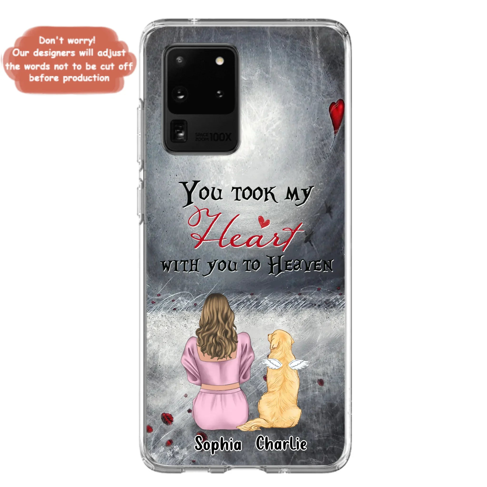 Custom Personalized Memorial Dog Mom Phone Case - Upto 5 Dogs - Memorial Gift Idea for Dog Lovers - You Took My Heart With You To Heaven - Case For iPhone And Samsung