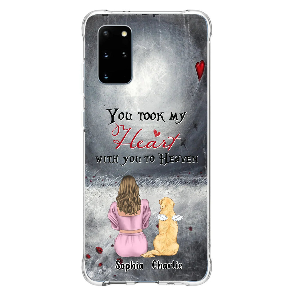Custom Personalized Memorial Dog Mom Phone Case - Upto 5 Dogs - Memorial Gift Idea for Dog Lovers - You Took My Heart With You To Heaven - Case For iPhone And Samsung