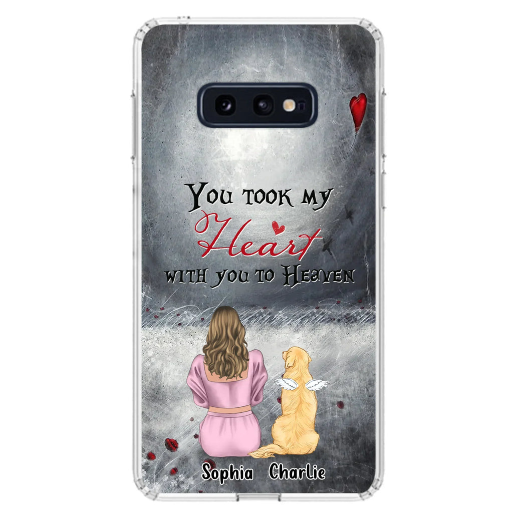 Custom Personalized Memorial Dog Mom Phone Case - Upto 5 Dogs - Memorial Gift Idea for Dog Lovers - You Took My Heart With You To Heaven - Case For iPhone And Samsung