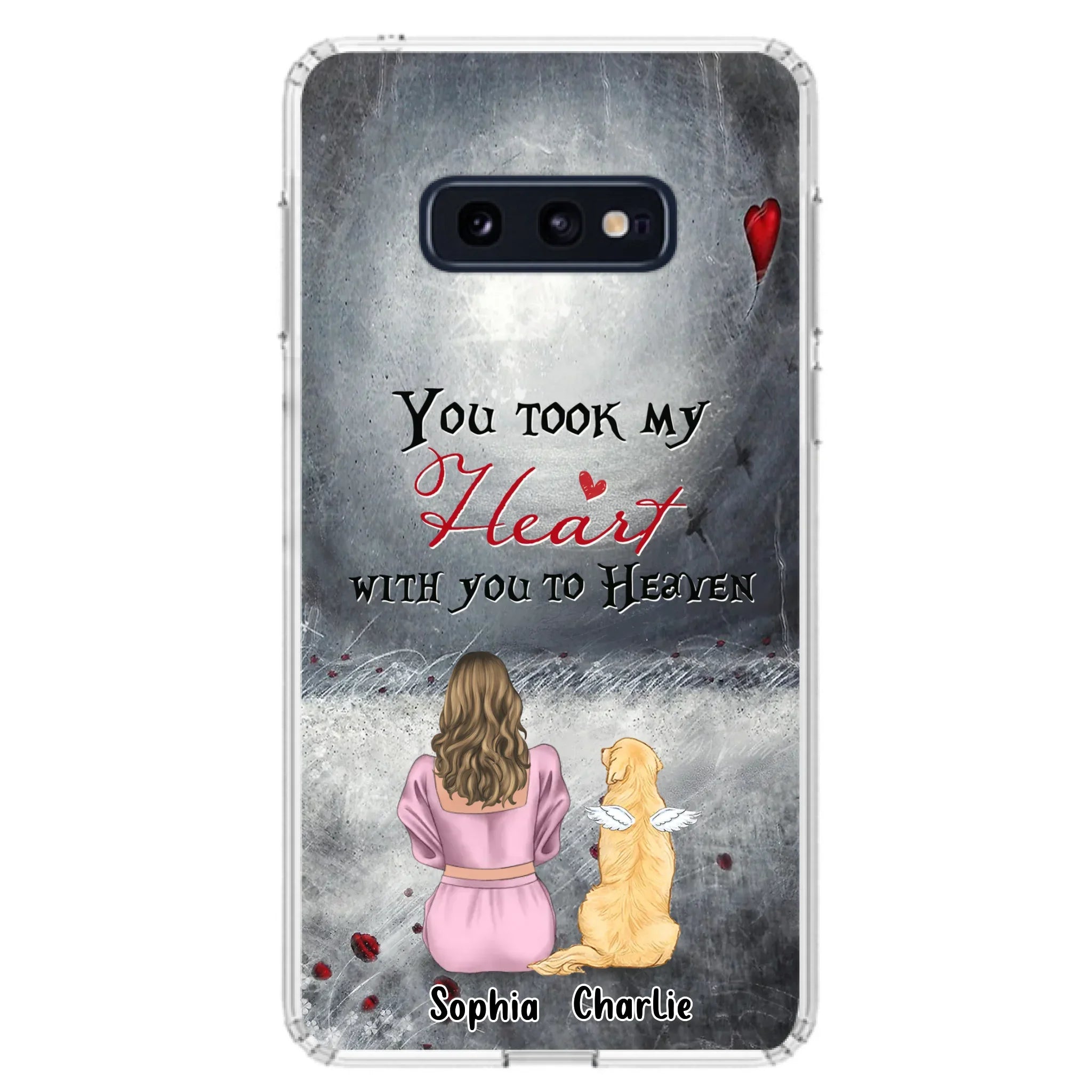 Custom Personalized Memorial Dog Mom Phone Case - Upto 5 Dogs - Memorial Gift Idea for Dog Lovers - You Took My Heart With You To Heaven - Case For iPhone And Samsung