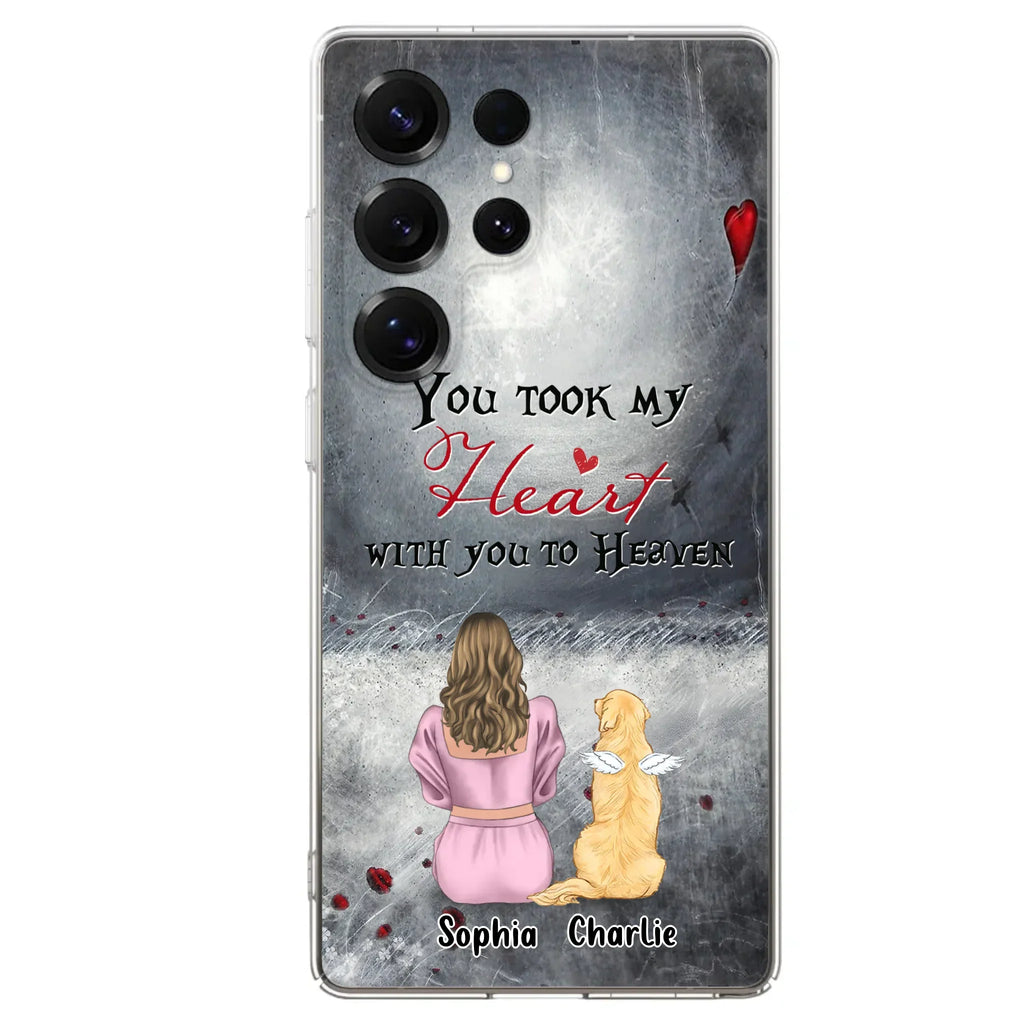 Custom Personalized Memorial Dog Mom Phone Case - Upto 5 Dogs - Memorial Gift Idea for Dog Lovers - You Took My Heart With You To Heaven - Case For iPhone And Samsung