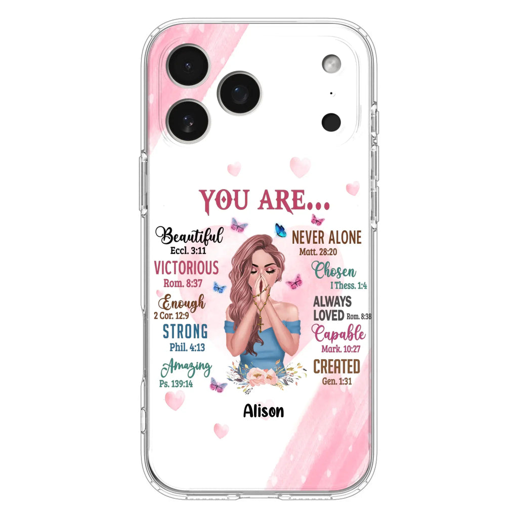 Custom Personalized Praying Girl Phone Case - Gift Idea for Girls/Friends - You Are Beautiful - Case for iPhone/Samsung