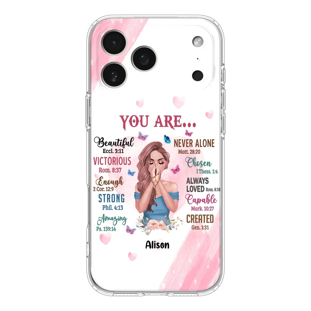 Custom Personalized Praying Girl Phone Case - Gift Idea for Girls/Friends - You Are Beautiful - Case for iPhone/Samsung