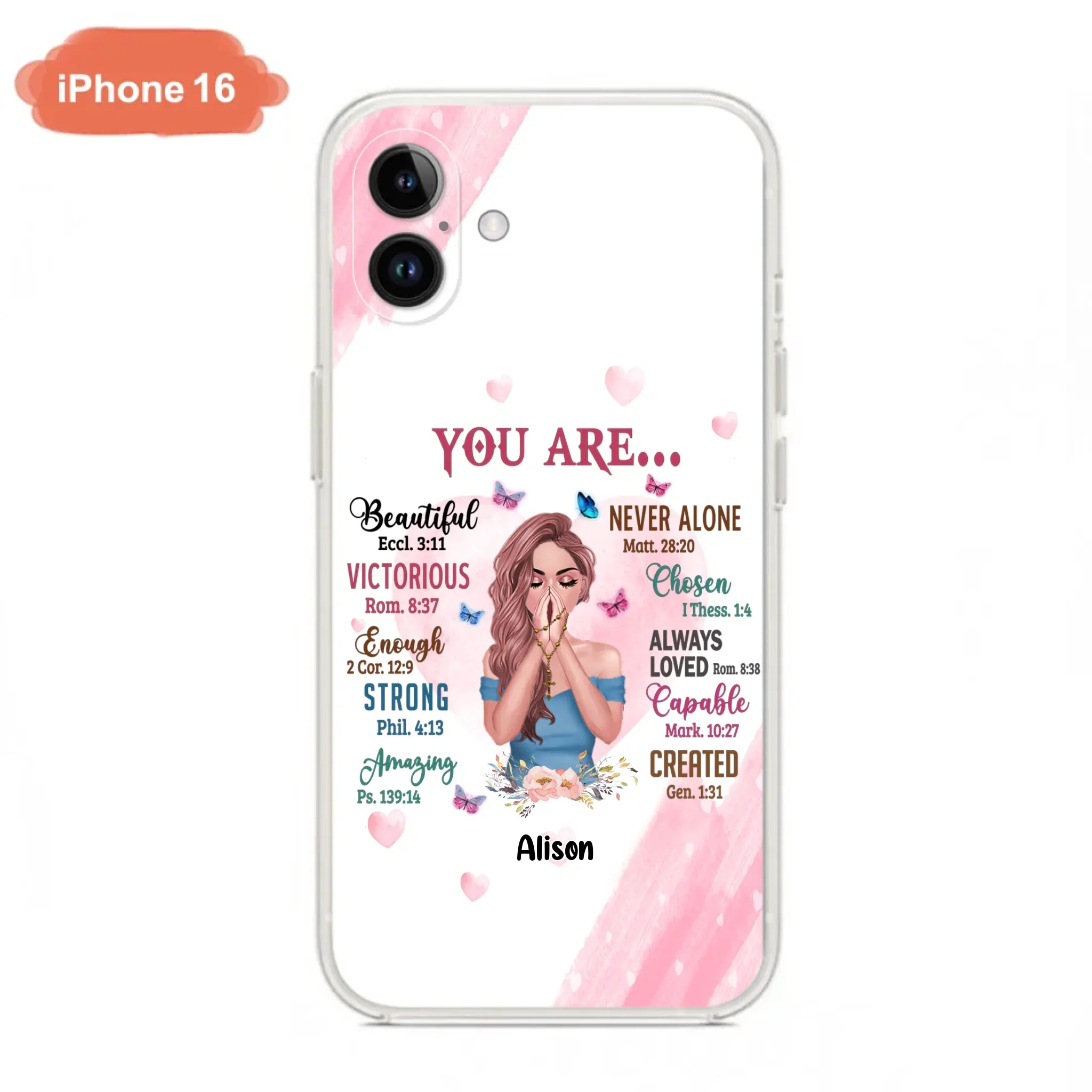 Custom Personalized Praying Girl Phone Case - Gift Idea for Girls/Friends - You Are Beautiful - Case for iPhone/Samsung