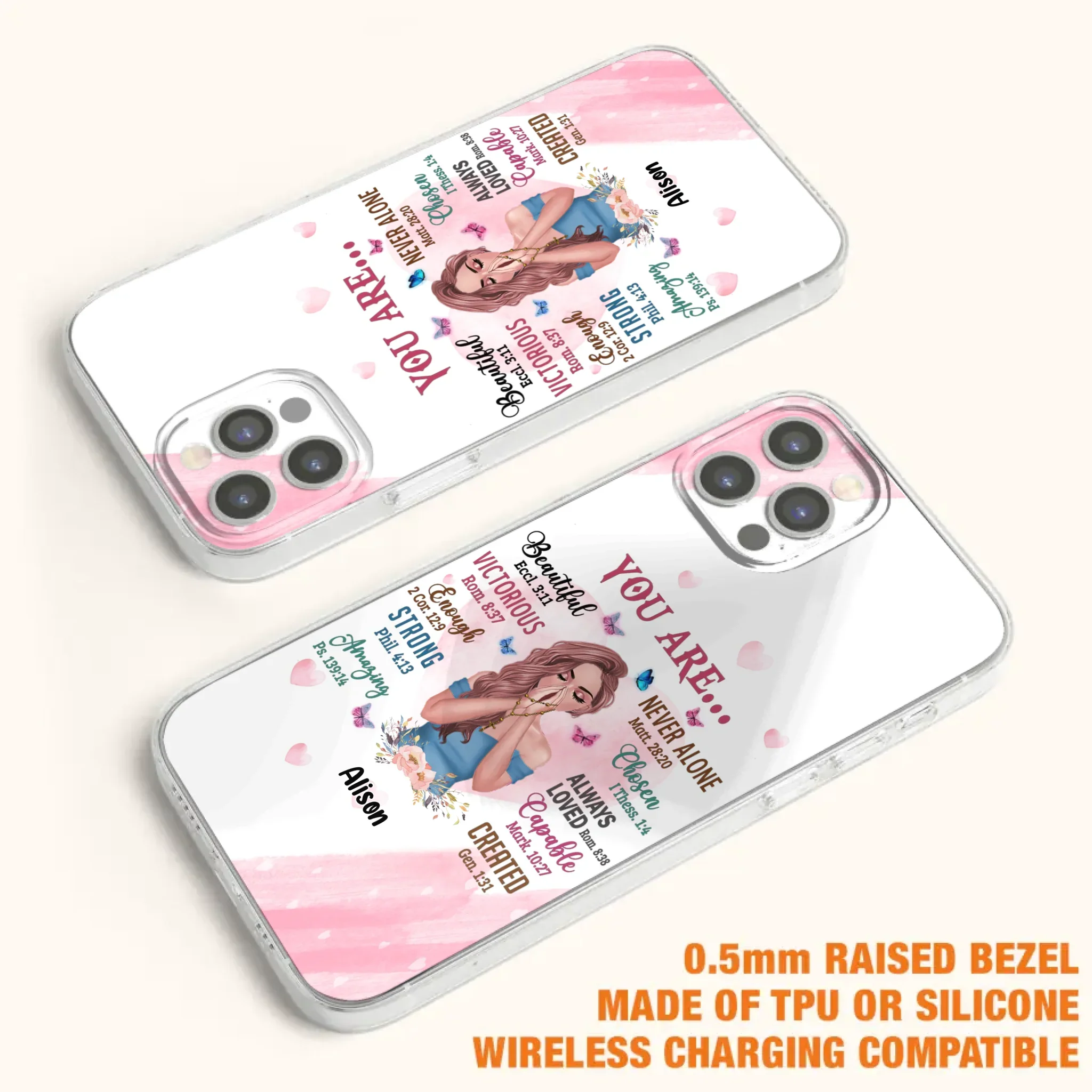 Custom Personalized Praying Girl Phone Case - Gift Idea for Girls/Friends - You Are Beautiful - Case for iPhone/Samsung