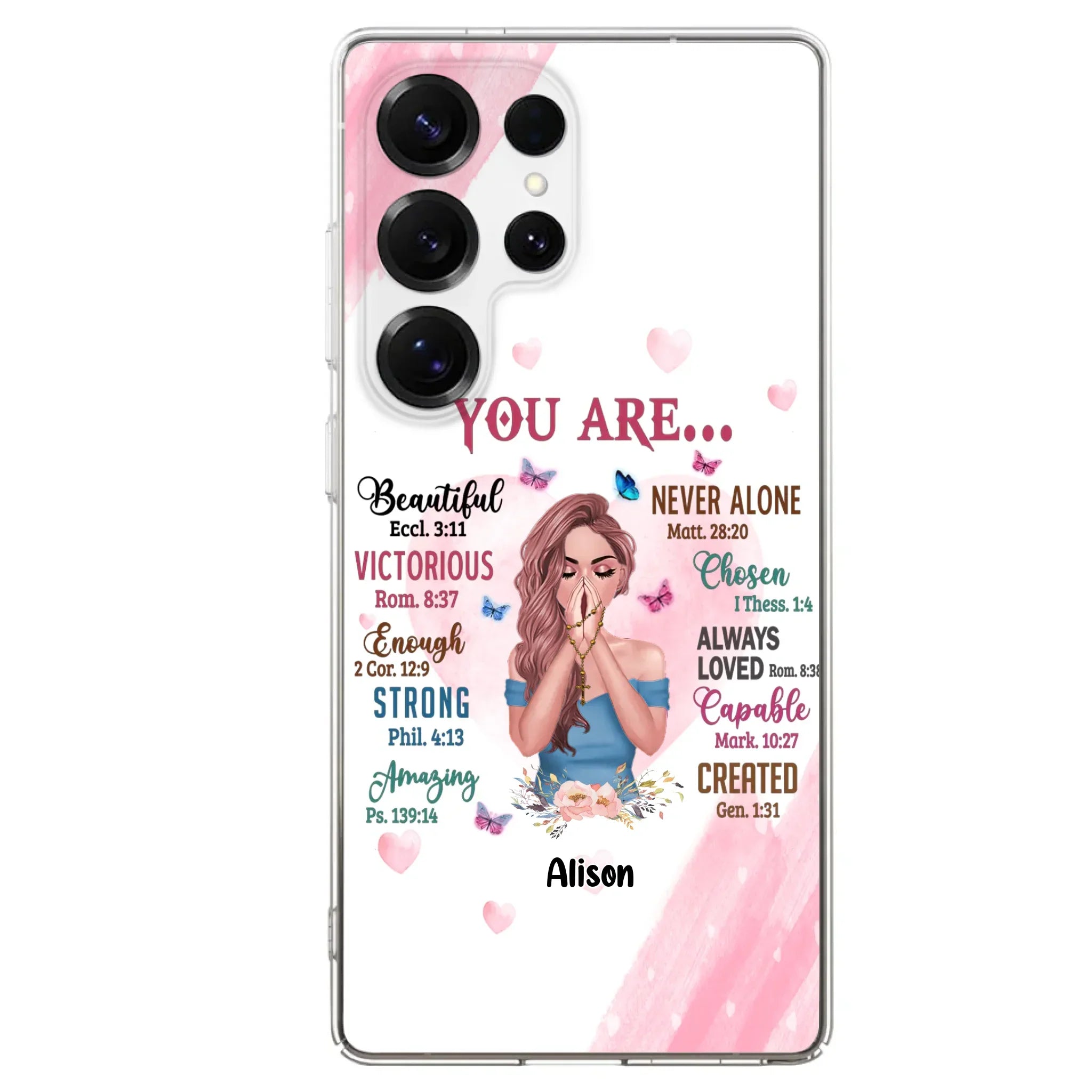 Custom Personalized Praying Girl Phone Case - Gift Idea for Girls/Friends - You Are Beautiful - Case for iPhone/Samsung