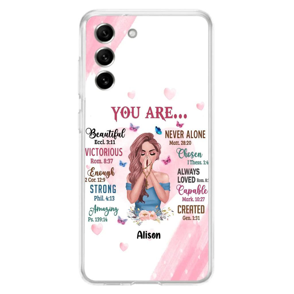 Custom Personalized Praying Girl Phone Case - Gift Idea for Girls/Friends - You Are Beautiful - Case for iPhone/Samsung