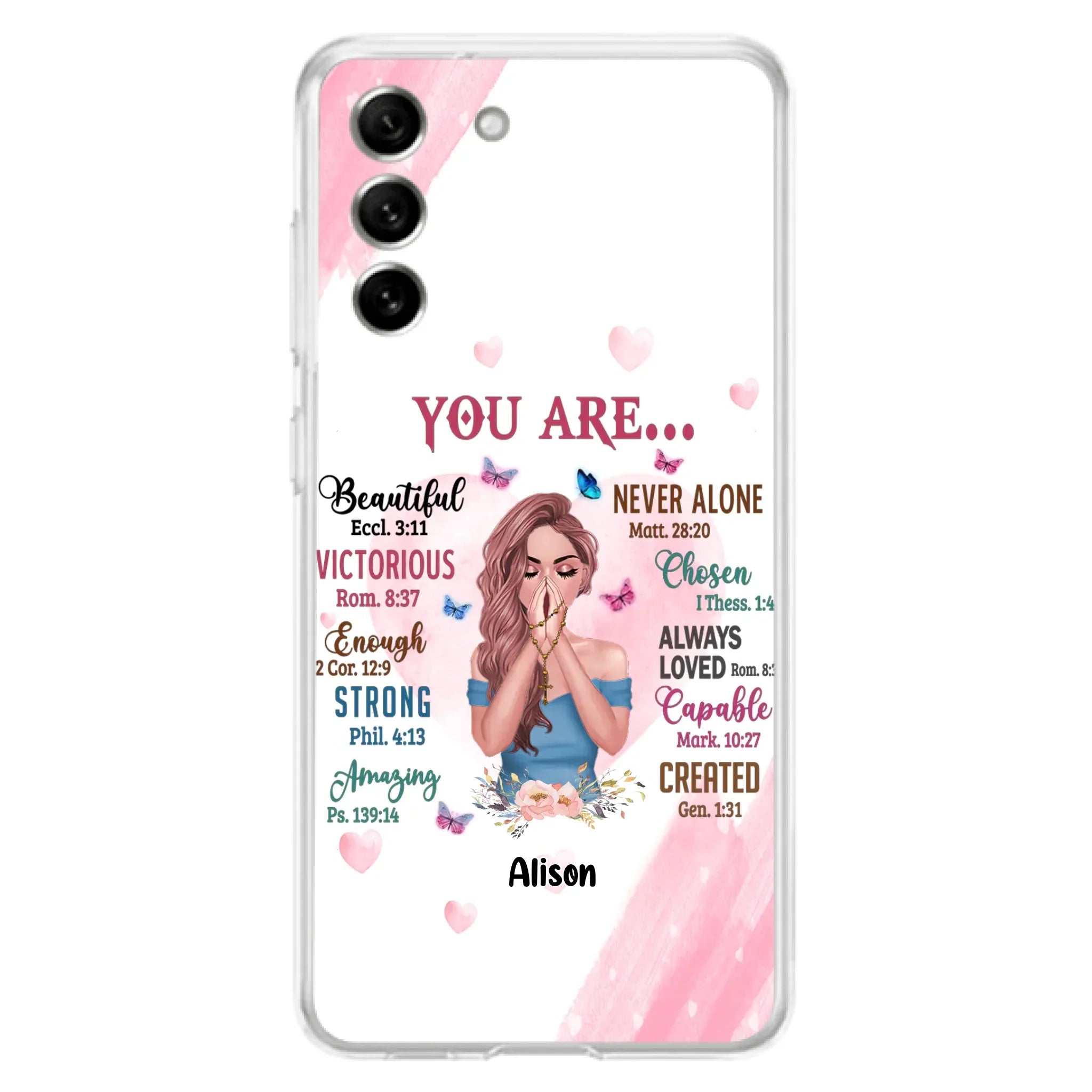 Custom Personalized Praying Girl Phone Case - Gift Idea for Girls/Friends - You Are Beautiful - Case for iPhone/Samsung