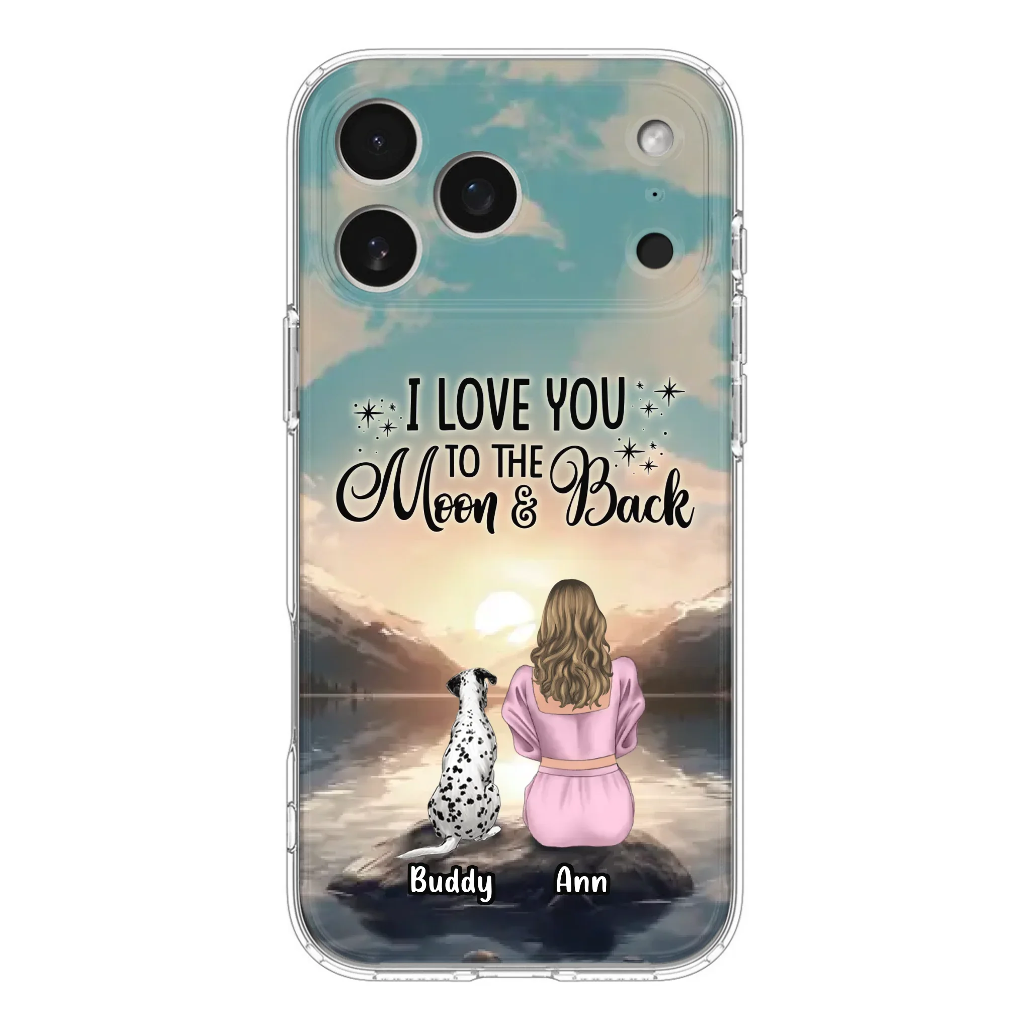 Custom Personalized Dog Mom Phone Case - Upto 6 Dogs - Gift Idea for Dog Lovers - I Love You To The Moon & Back - Case for iPhone/Samsung