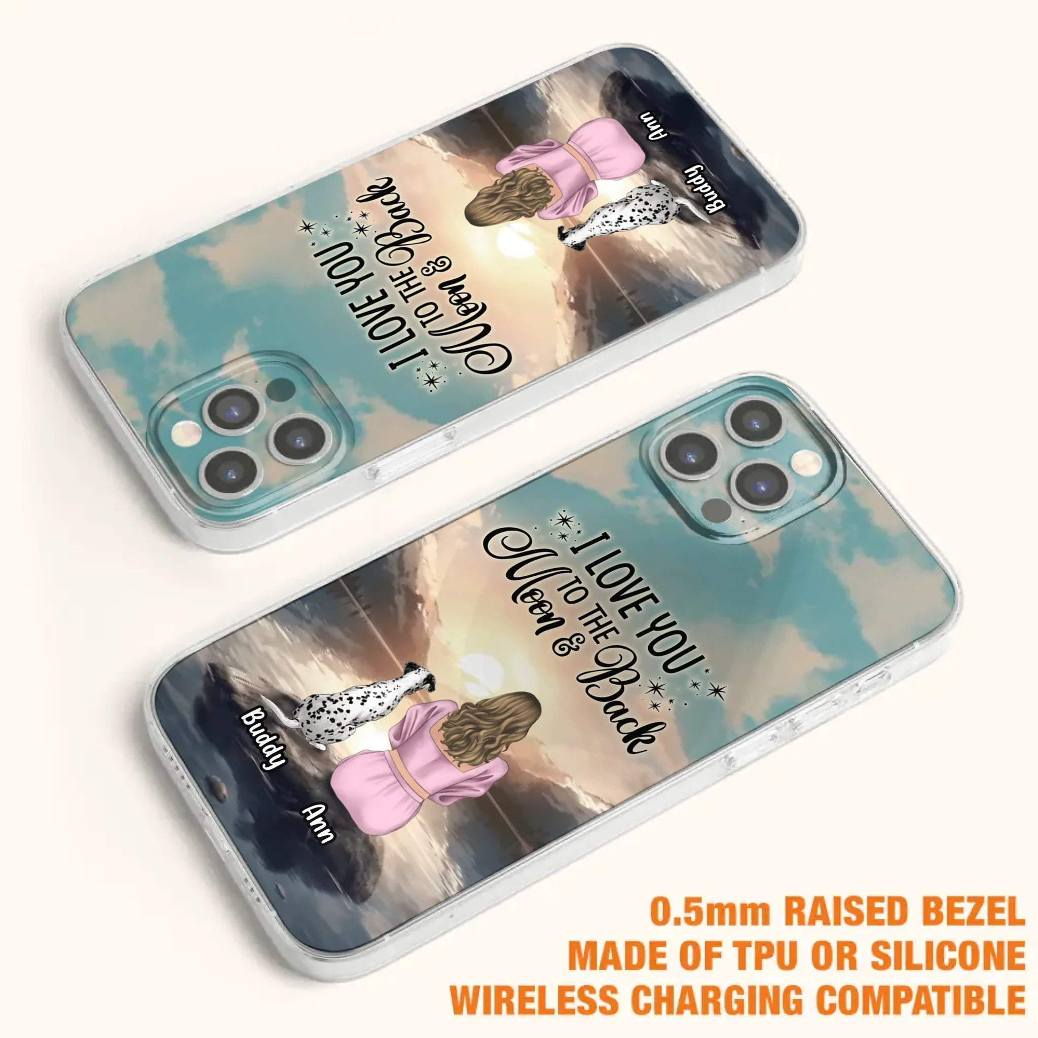 Custom Personalized Dog Mom Phone Case - Upto 6 Dogs - Gift Idea for Dog Lovers - I Love You To The Moon & Back - Case for iPhone/Samsung