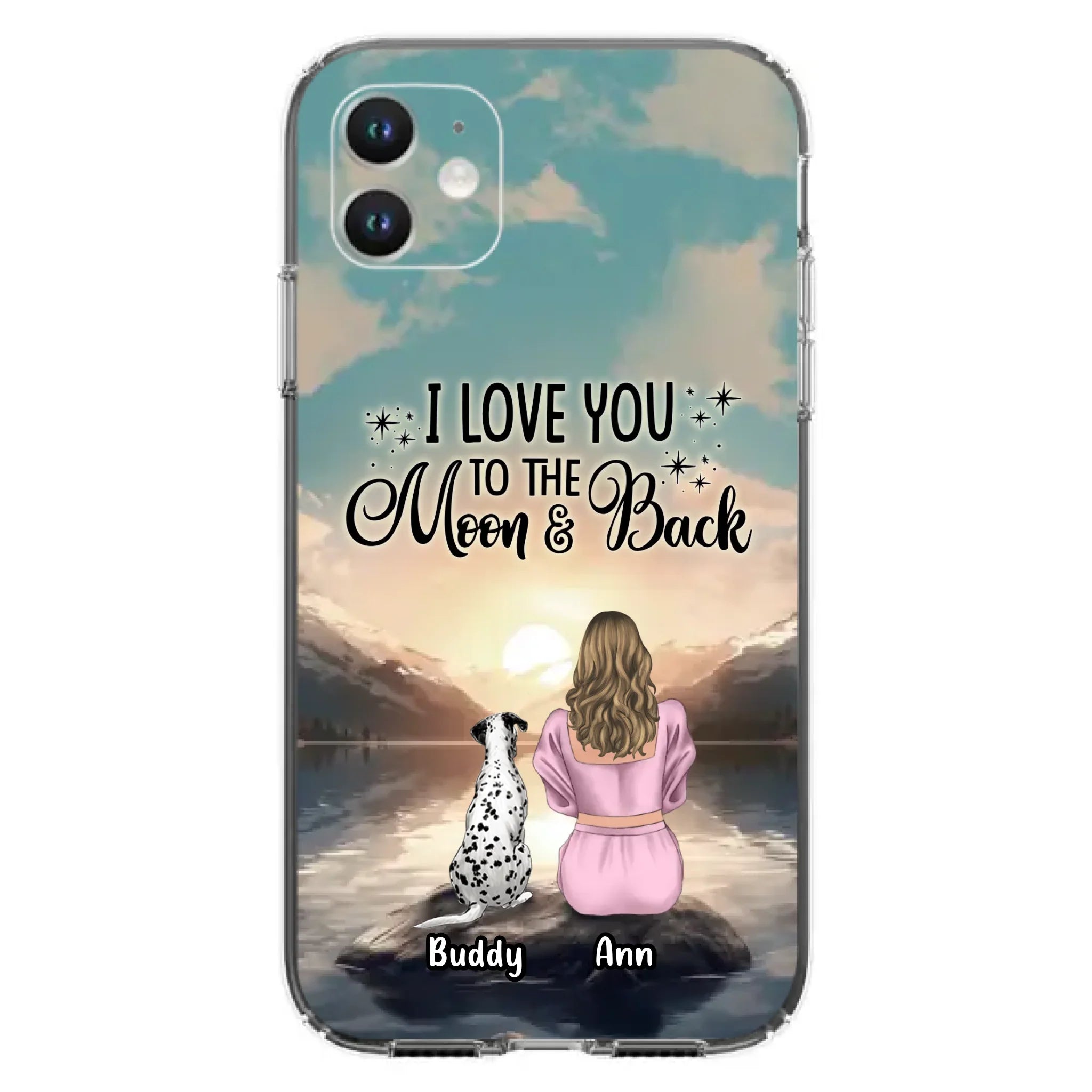 Custom Personalized Dog Mom Phone Case - Upto 6 Dogs - Gift Idea for Dog Lovers - I Love You To The Moon & Back - Case for iPhone/Samsung