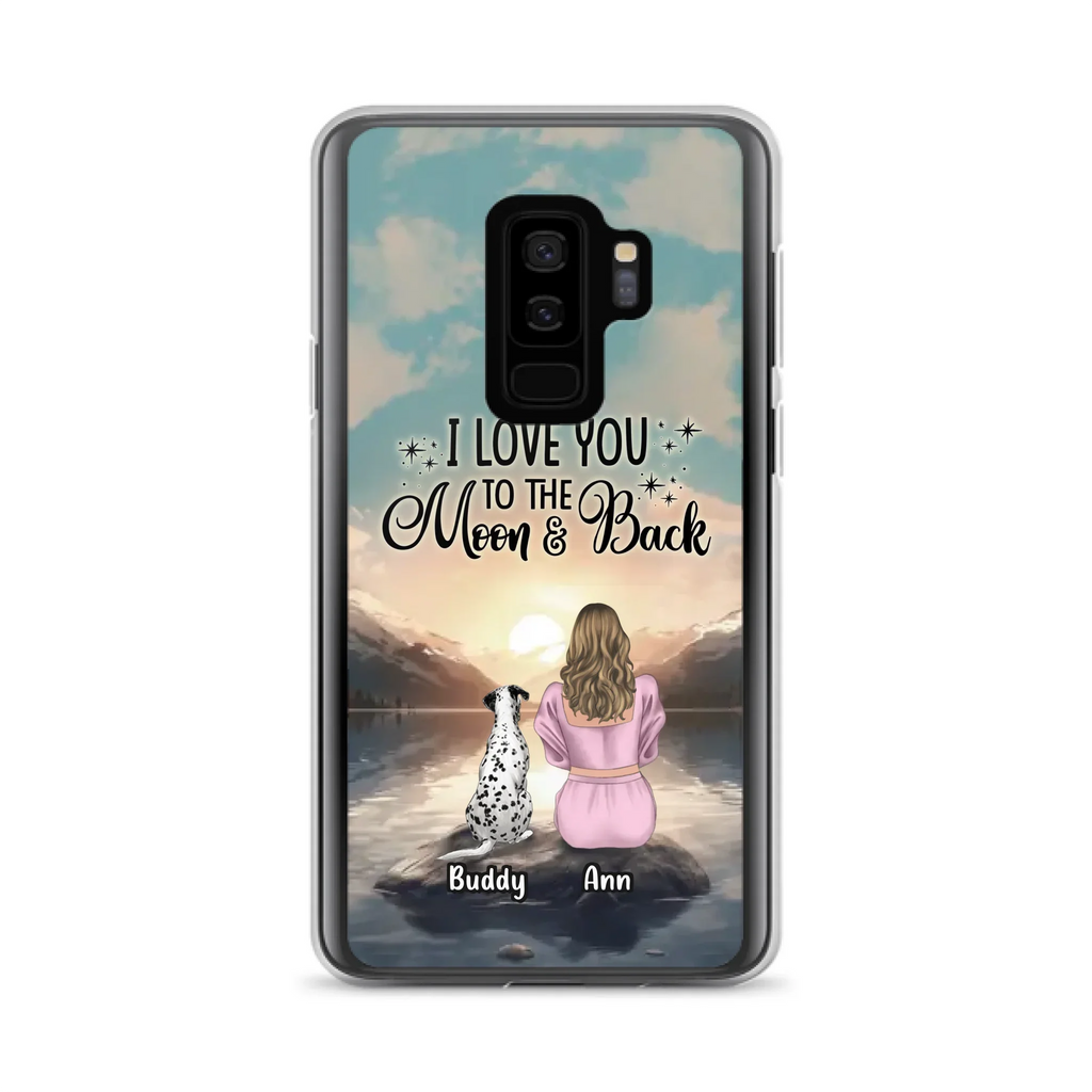 Custom Personalized Dog Mom Phone Case - Upto 6 Dogs - Gift Idea for Dog Lovers - I Love You To The Moon & Back - Case for iPhone/Samsung