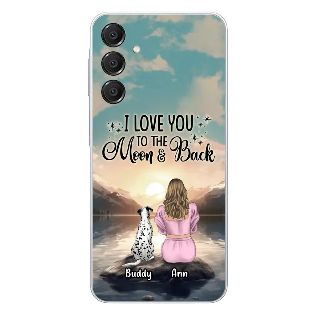 Custom Personalized Dog Mom Phone Case - Upto 6 Dogs - Gift Idea for Dog Lovers - I Love You To The Moon & Back - Case for iPhone/Samsung